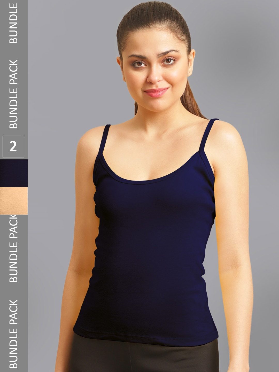 

FBAR Pack Of 2 Non-Padded Bio Wash Pure Cotton Camisoles, Blue