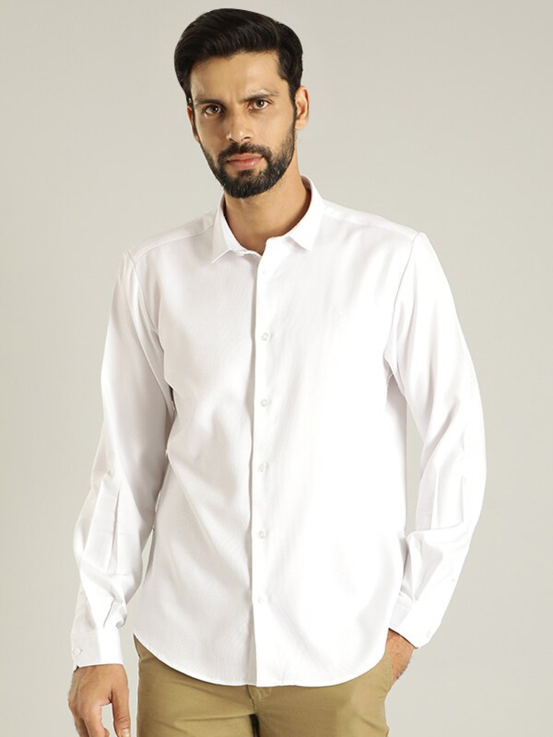 

Indian Terrain Spread Collar Pure Cotton Slim Fit Casual Shirt, White