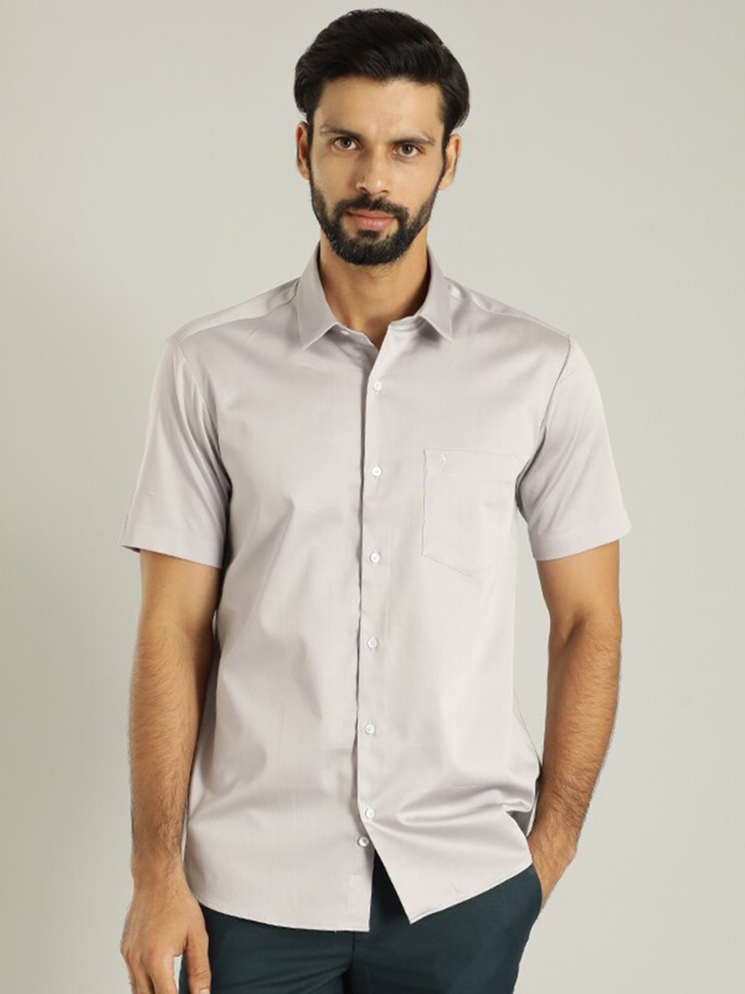 

Indian Terrain Spread Collar Classic Slim Fit Opaque Cotton Casual Shirt, Grey