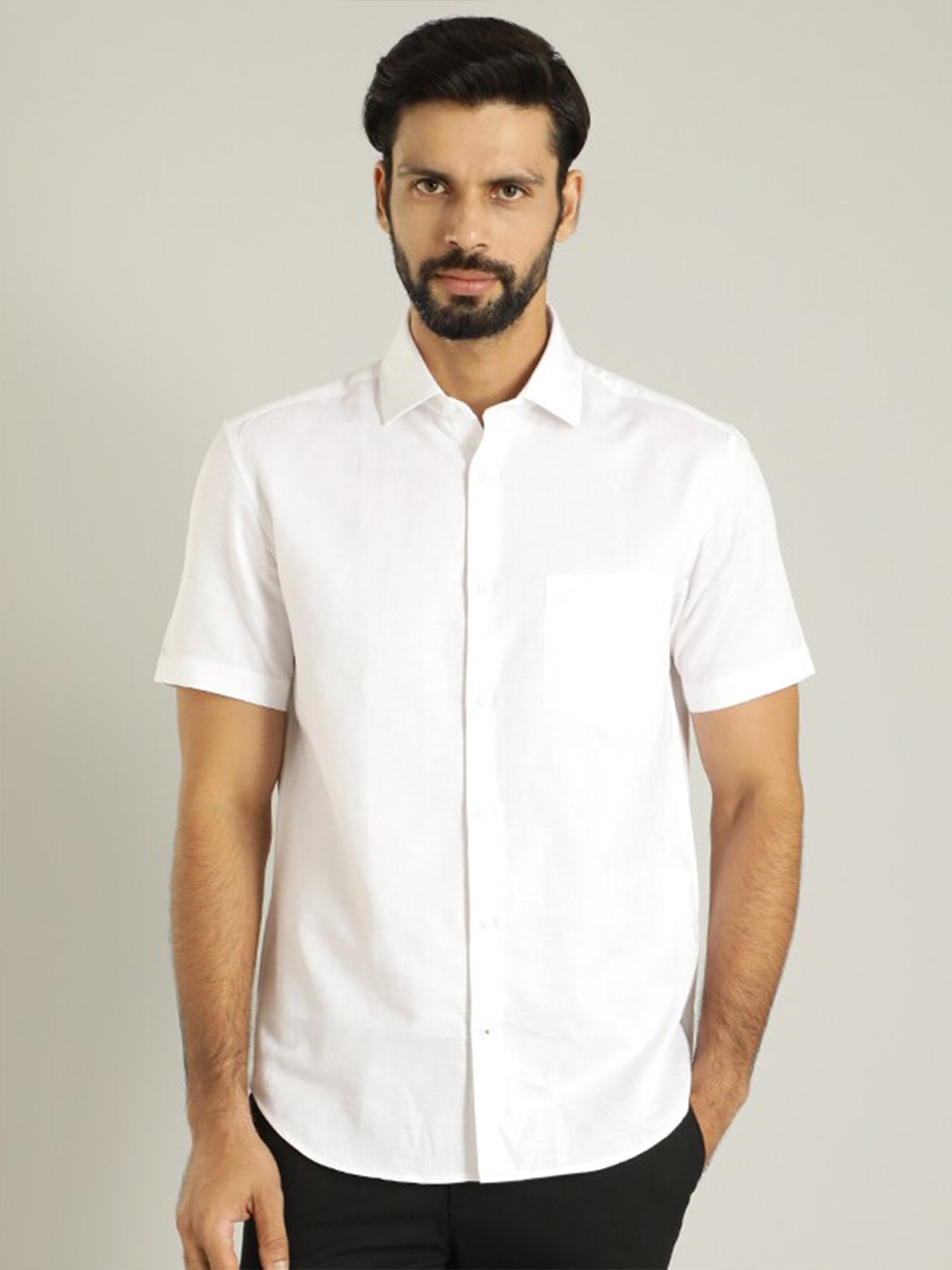 

Indian Terrain Spread Collar Classic Slim Fit Opaque Linen Casual Shirt, White