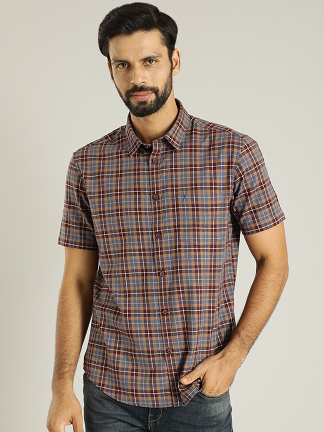 

Indian Terrain Tartan Checks Opaque Pure Cotton Casual Shirt, Maroon