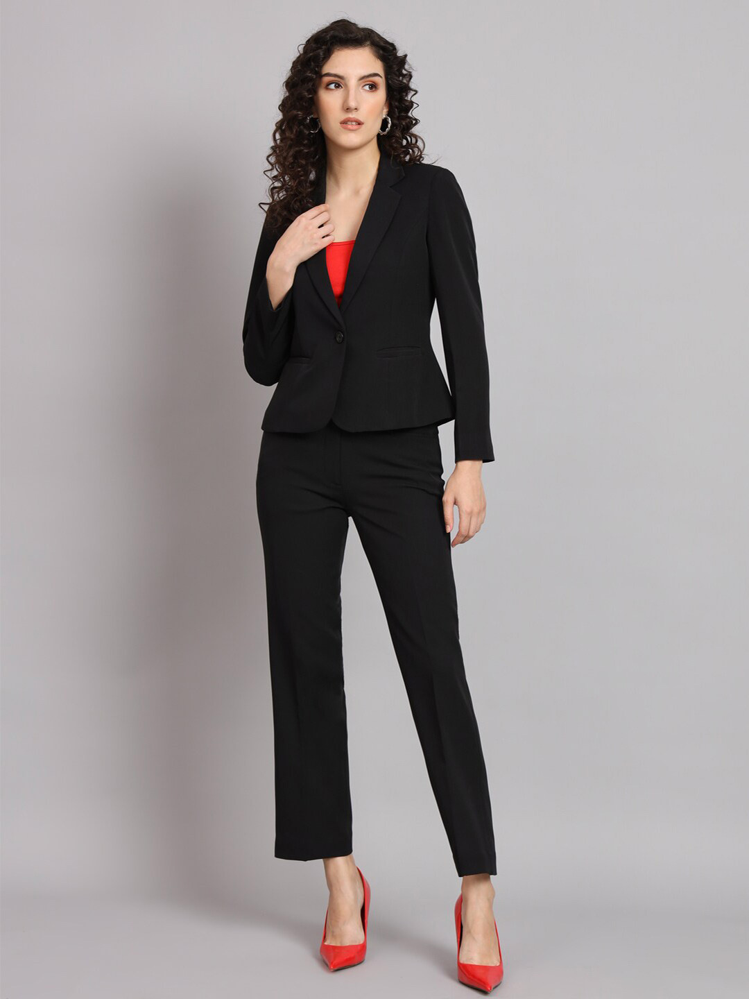 

PowerSutra 2 Piece Single Breasted Blazer and Trousers, Black