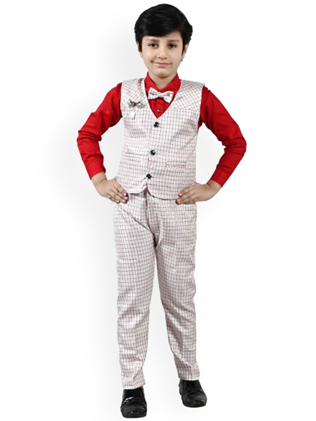 

BAESD Checked 3-Piece Pure Cotton Shirt with Trousers & Waistcoat, White