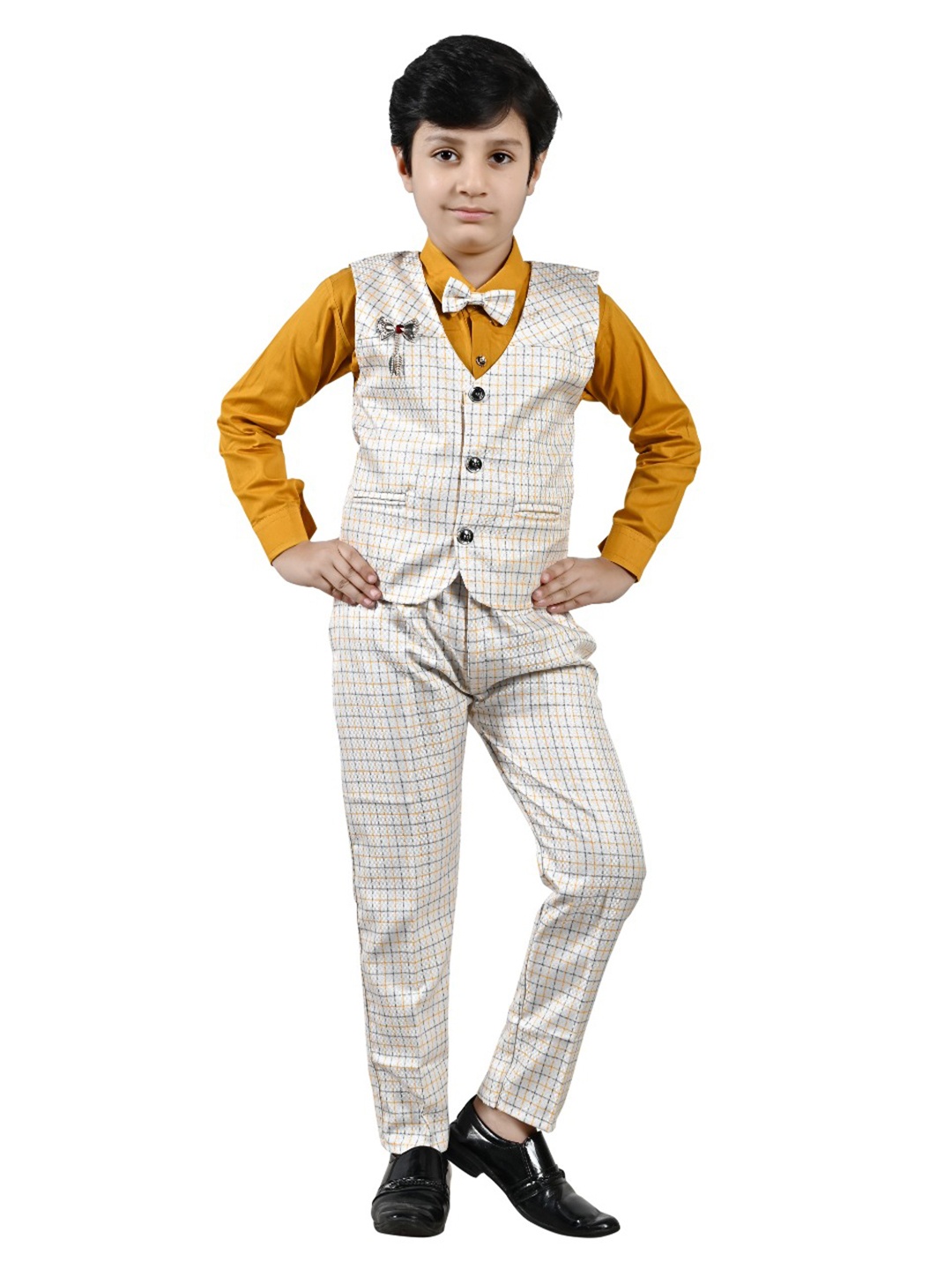 

BAESD Boys Checked Waistcoat & Trouser With Shirt, Beige