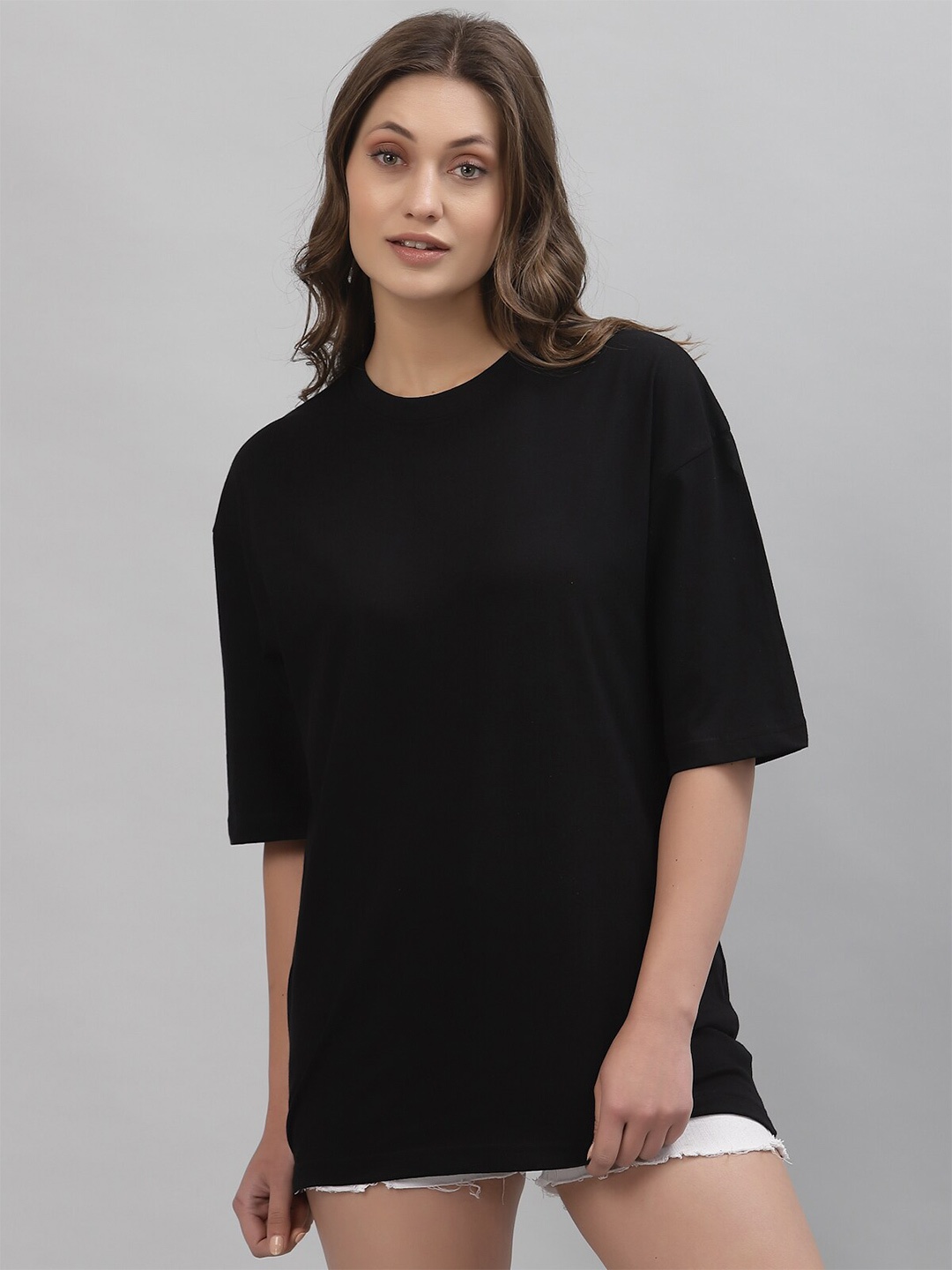 

Gavin Paris Round Neck Drop-Shoulder Sleeves Cotton Oversized T-shirt, Black