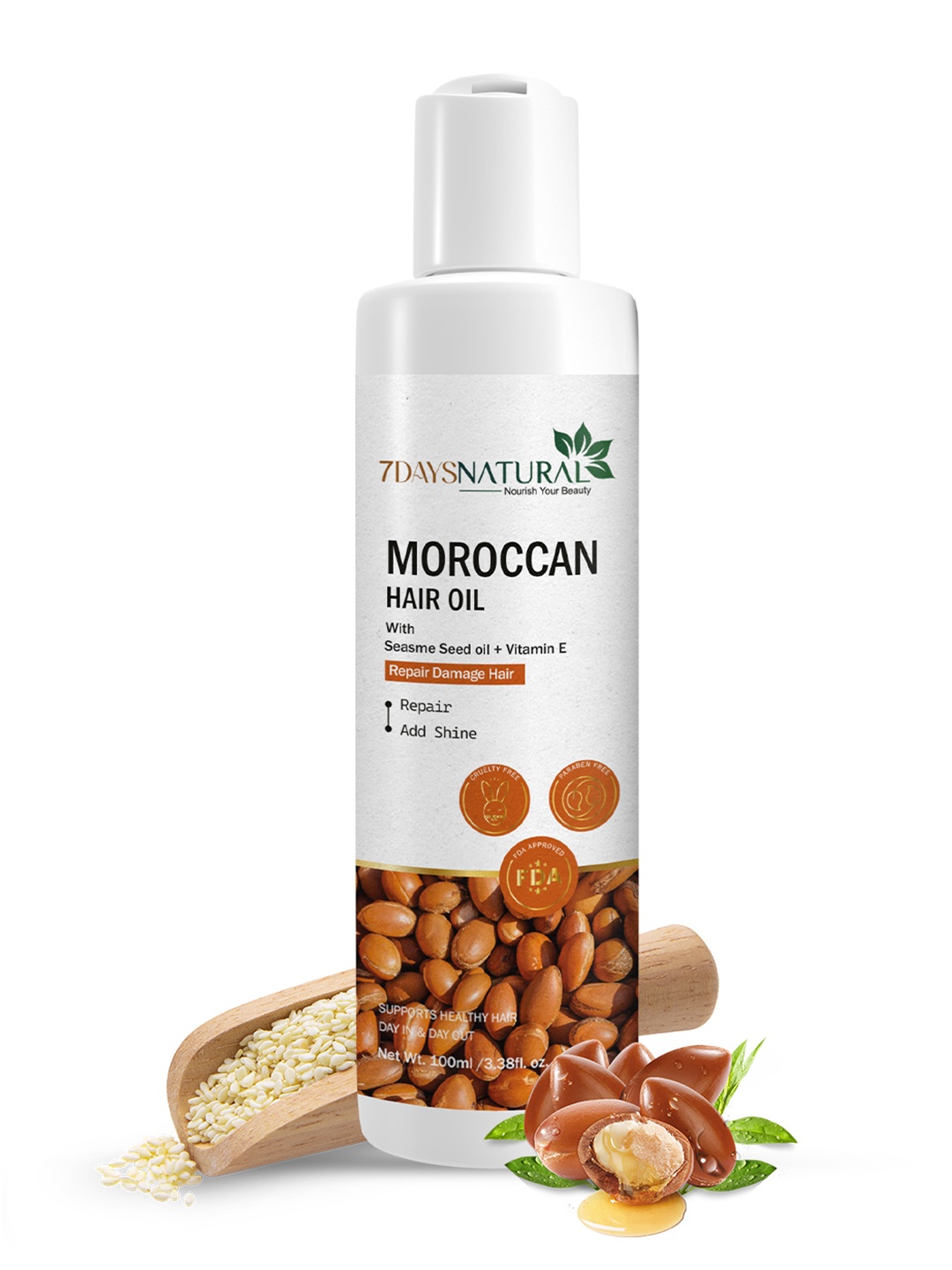 

7 DAYS Moroccan Argan Hair Oil For Healthy Hair - 100 ml, White