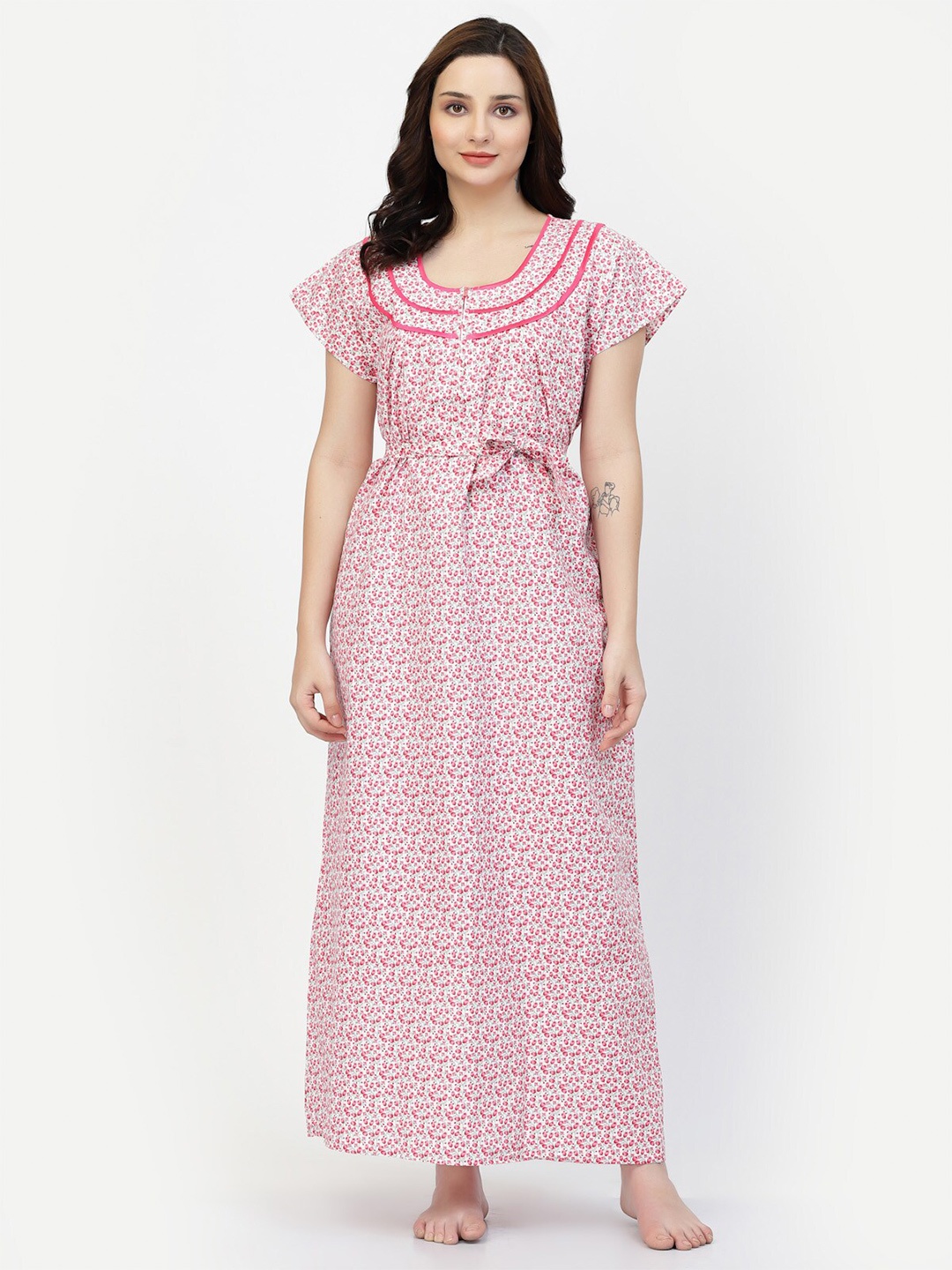 

NIGHT KEYS Floral Printed Satin Maxi Nightdress, Pink