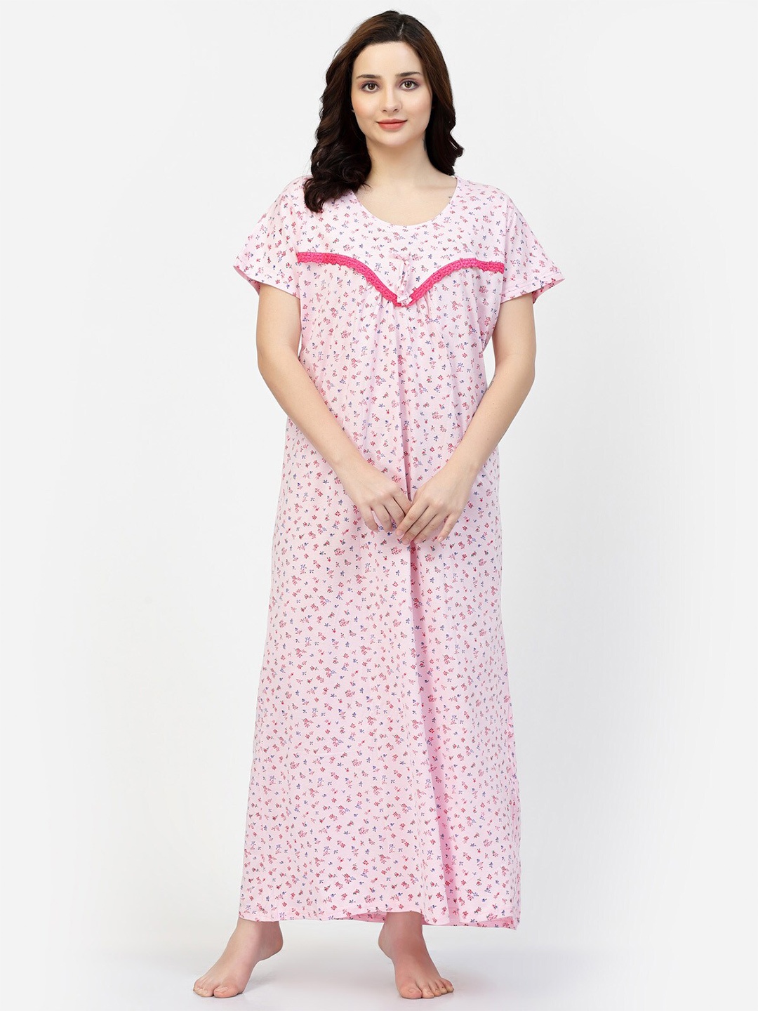 

NIGHT KEYS Floral Printed Satin Maxi Nightdress, Pink