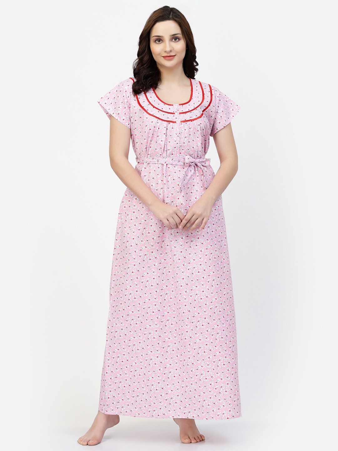 

NIGHT KEYS Floral Printed Satin Maxi Nightdress, Pink