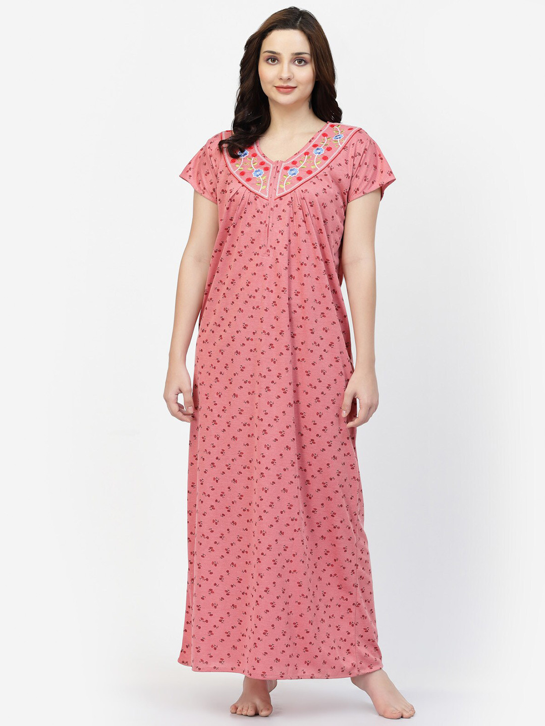

NIGHT KEYS Floral Printed Satin Maxi Nightdress, Pink