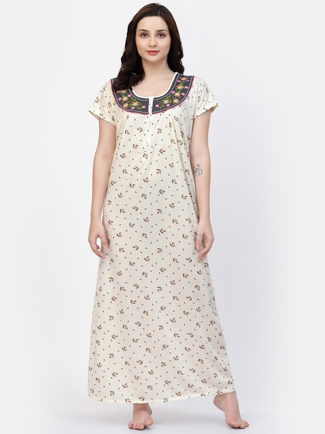 

NIGHT KEYS Floral Printed Satin Maxi Nightdress, Cream