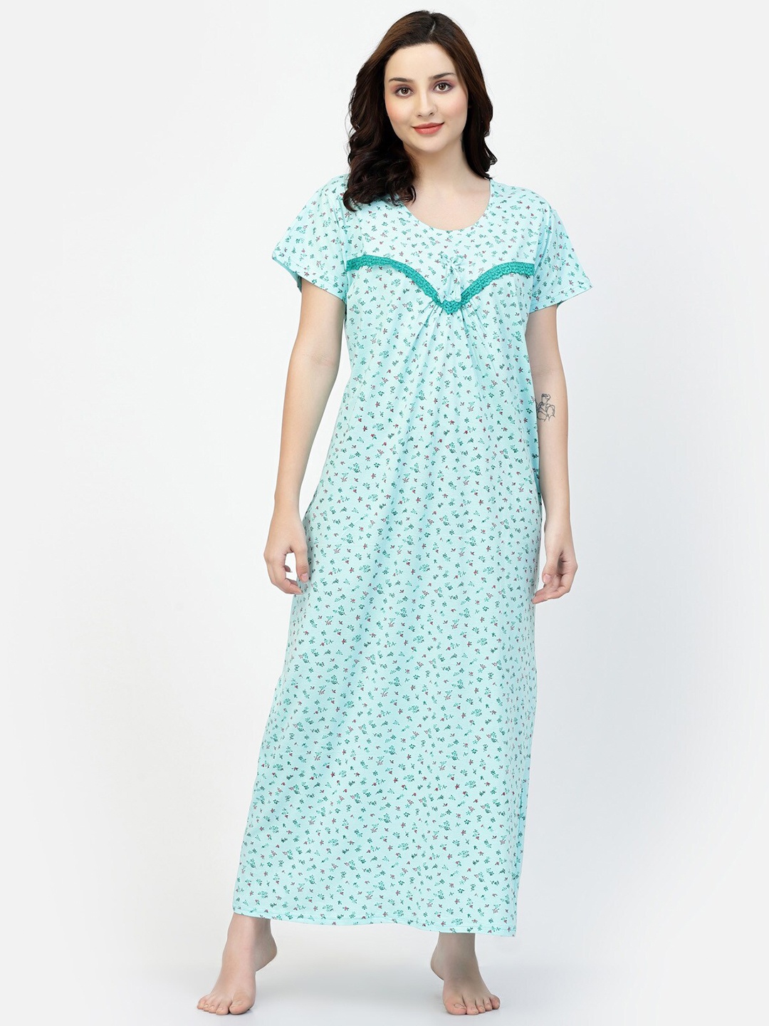 

NIGHT KEYS Floral Printed Satin Maxi Nightdress, Green