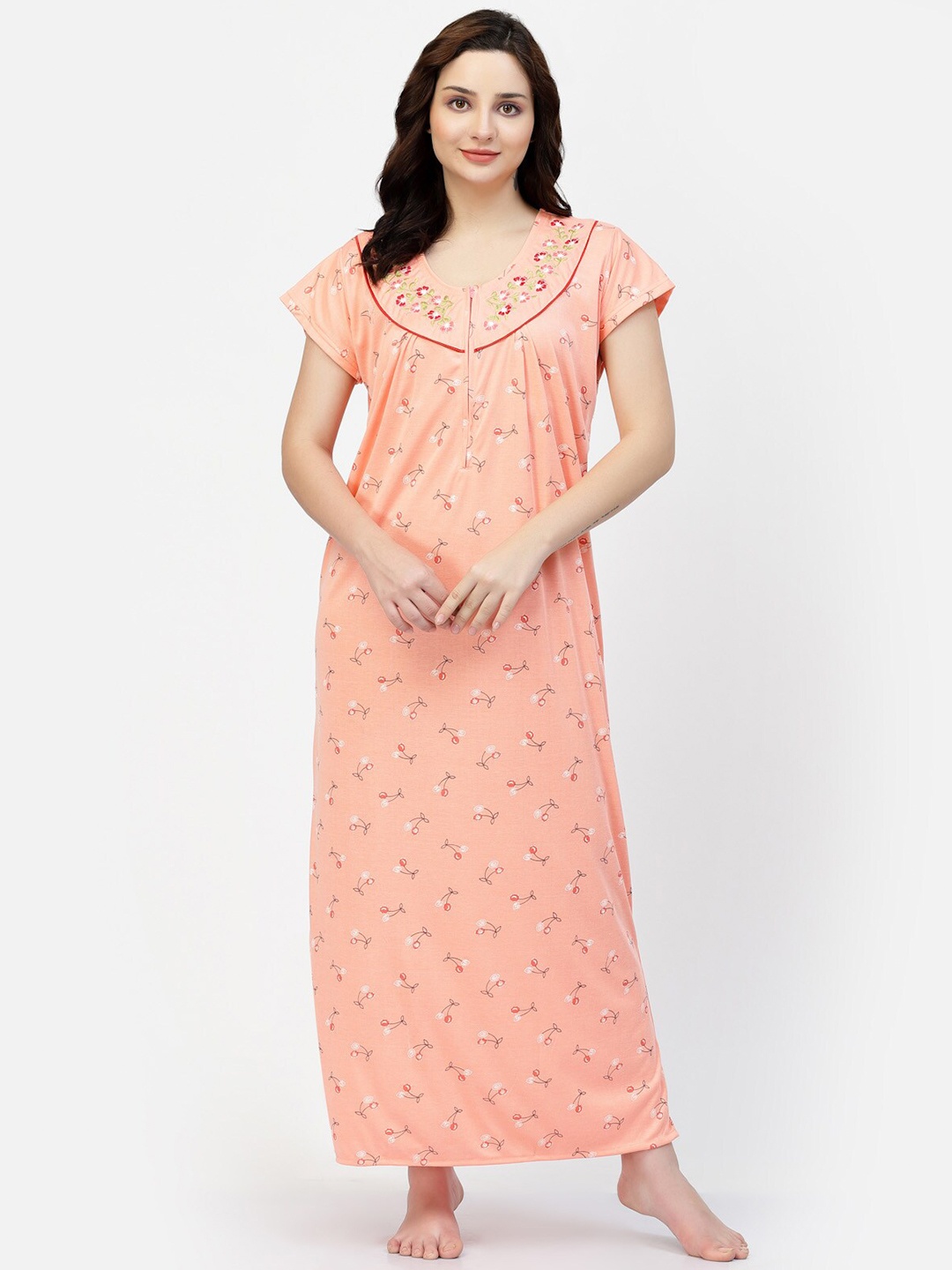 

NIGHT KEYS Floral Printed Satin Maxi Nightdress, Orange