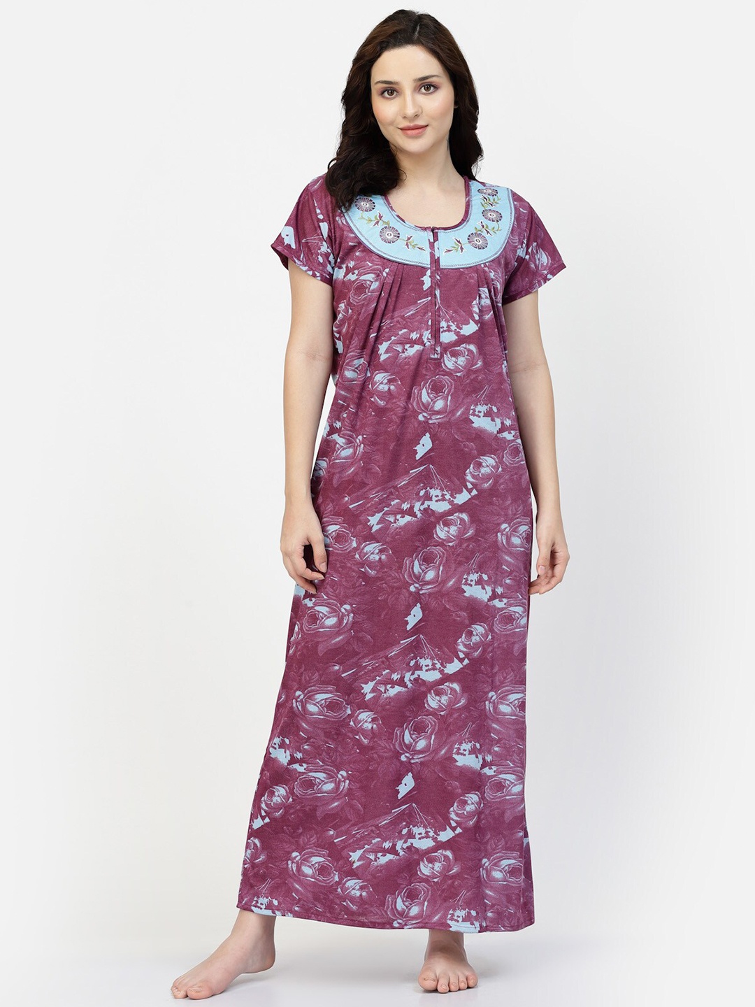 

NIGHT KEYS Floral Printed Satin Maxi Nightdress, Burgundy