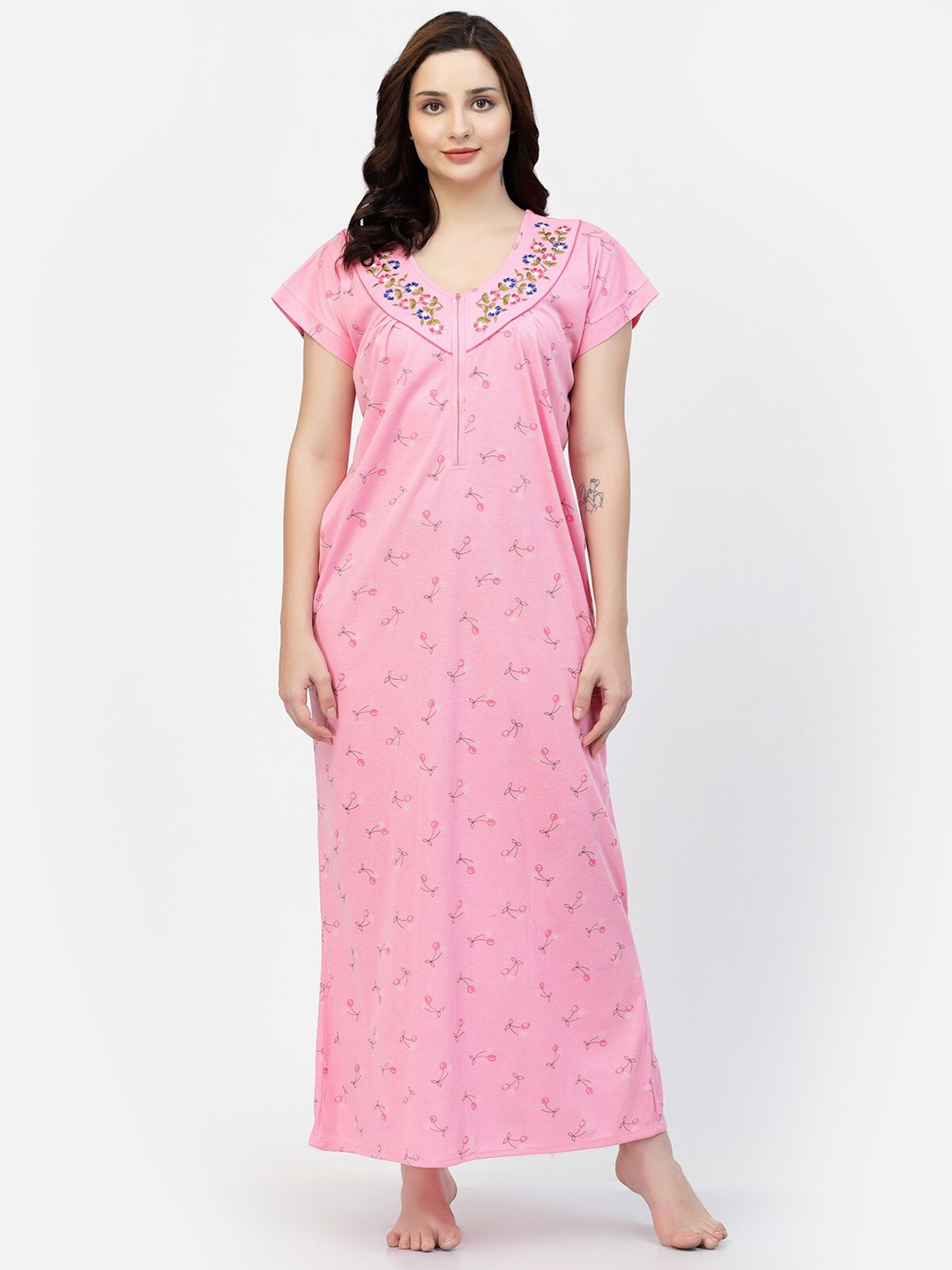 

NIGHT KEYS Floral Printed Satin Maxi Nightdress, Pink