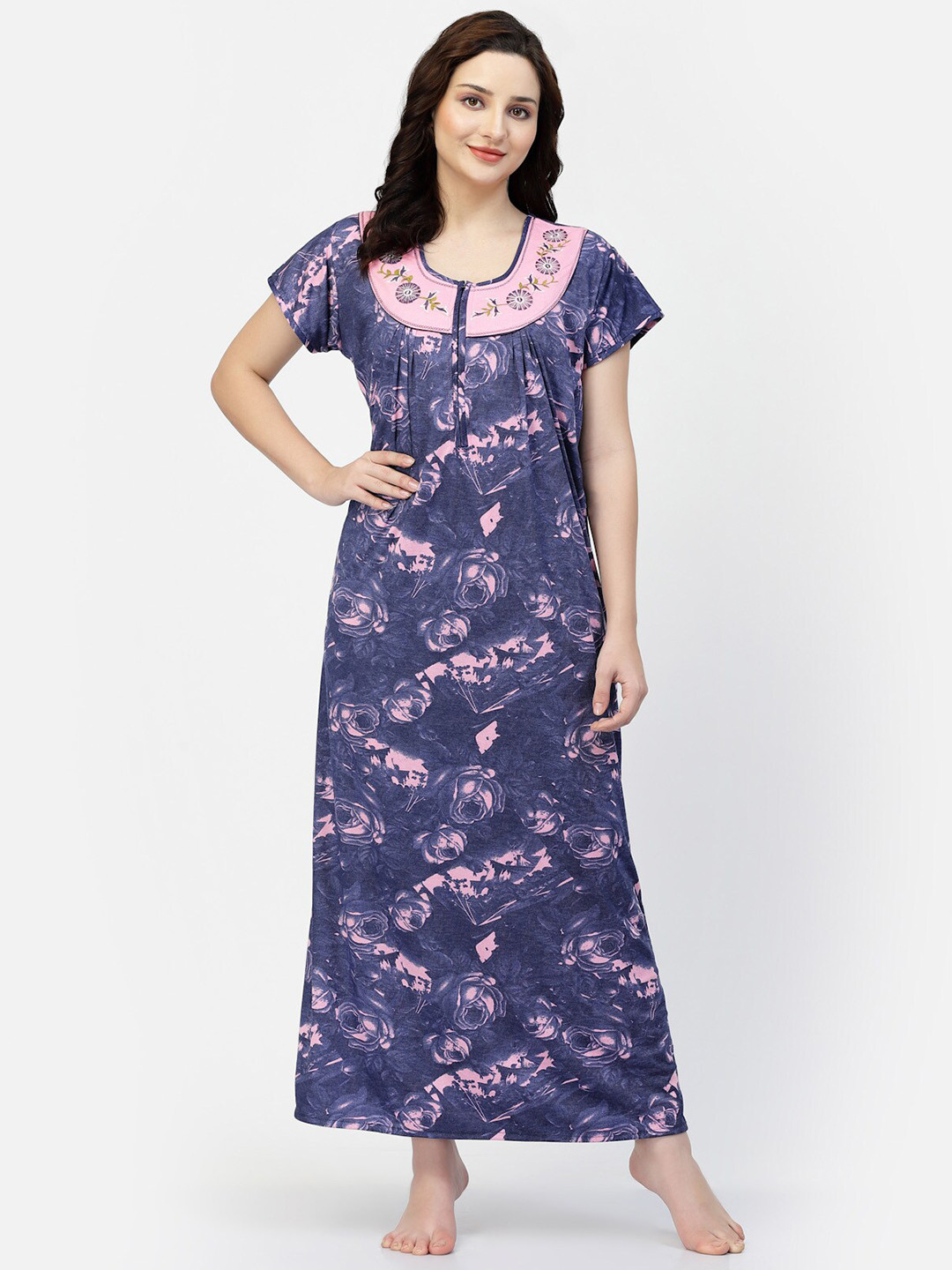 

NIGHT KEYS Floral Printed Satin Maxi Nightdress, Purple