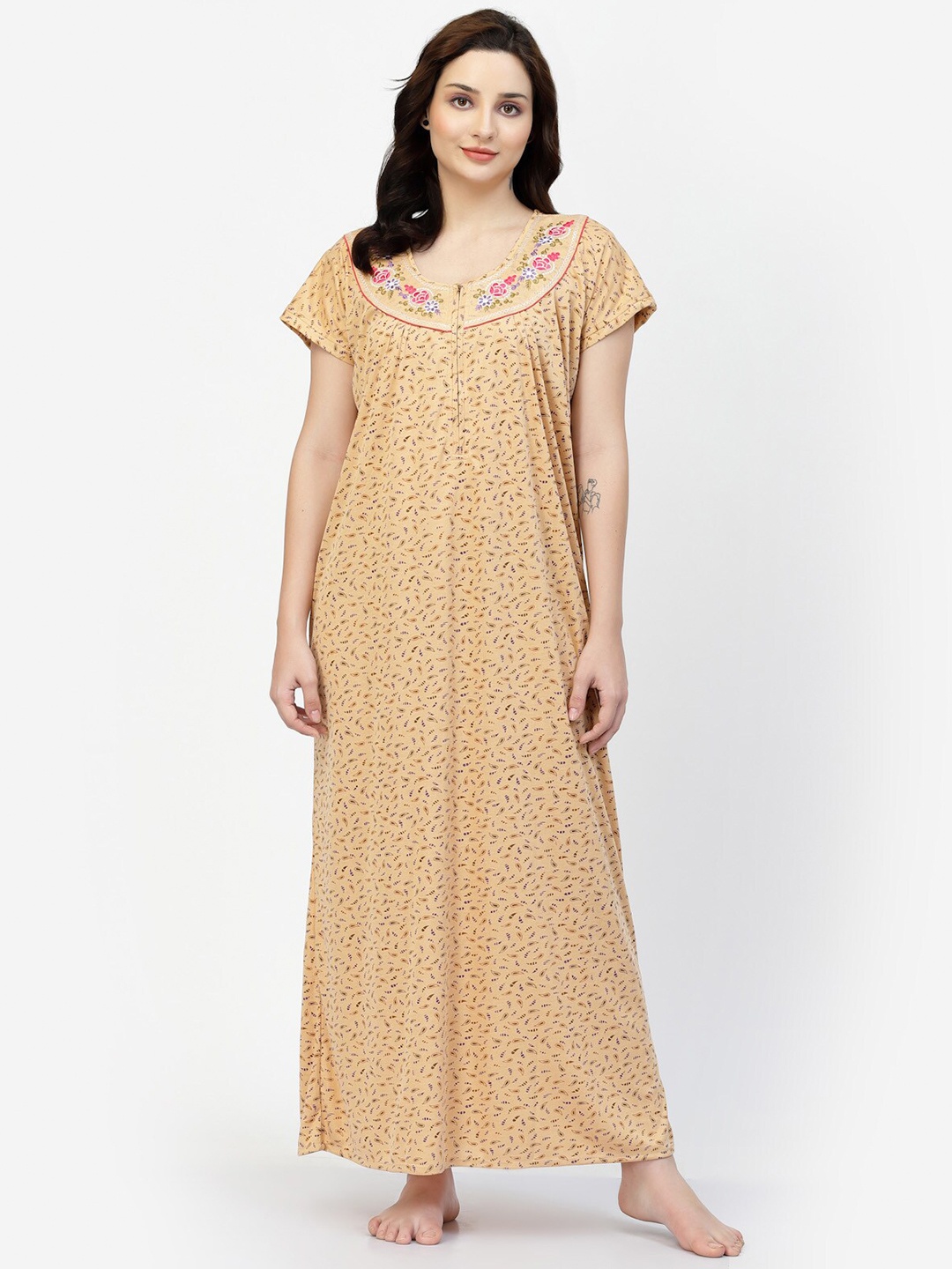 

NIGHT KEYS Floral Printed Satin Maxi Nightdress, Mustard