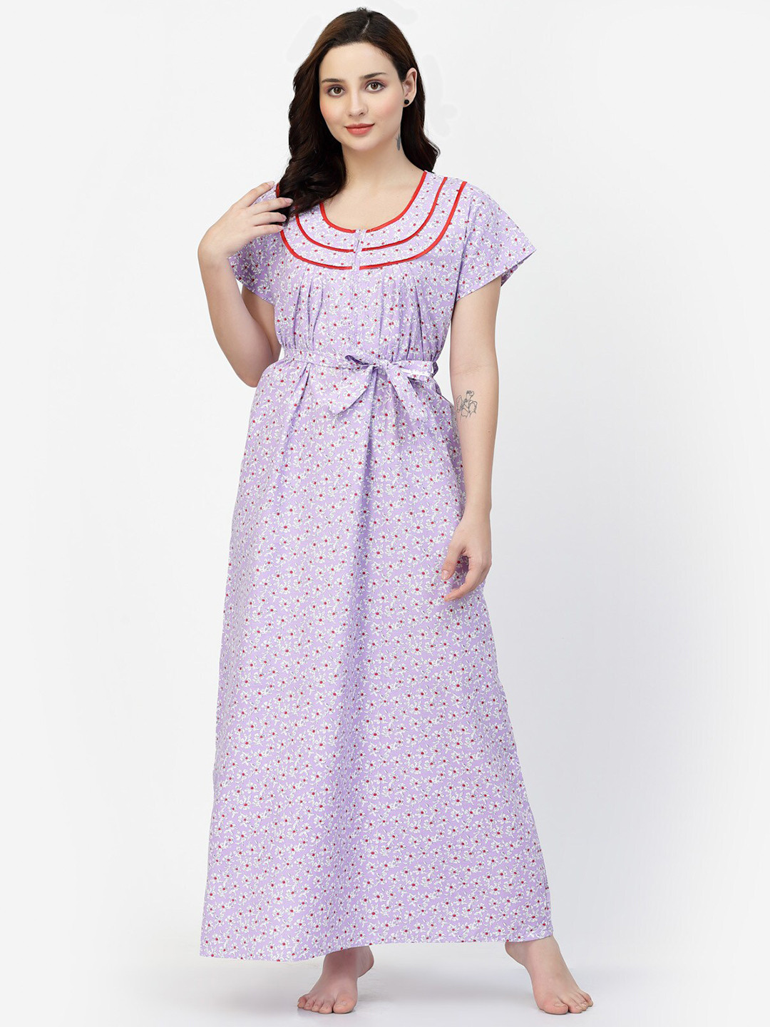 

NIGHT KEYS Floral Printed Satin Maxi Nightdress, Lavender