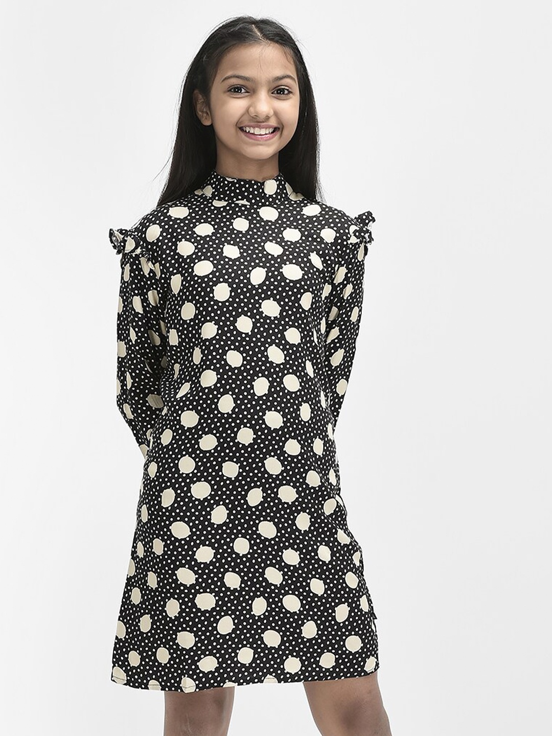 

Crimsoune Club Polka Dot Printed Mock Neck Sheath Dress, Black