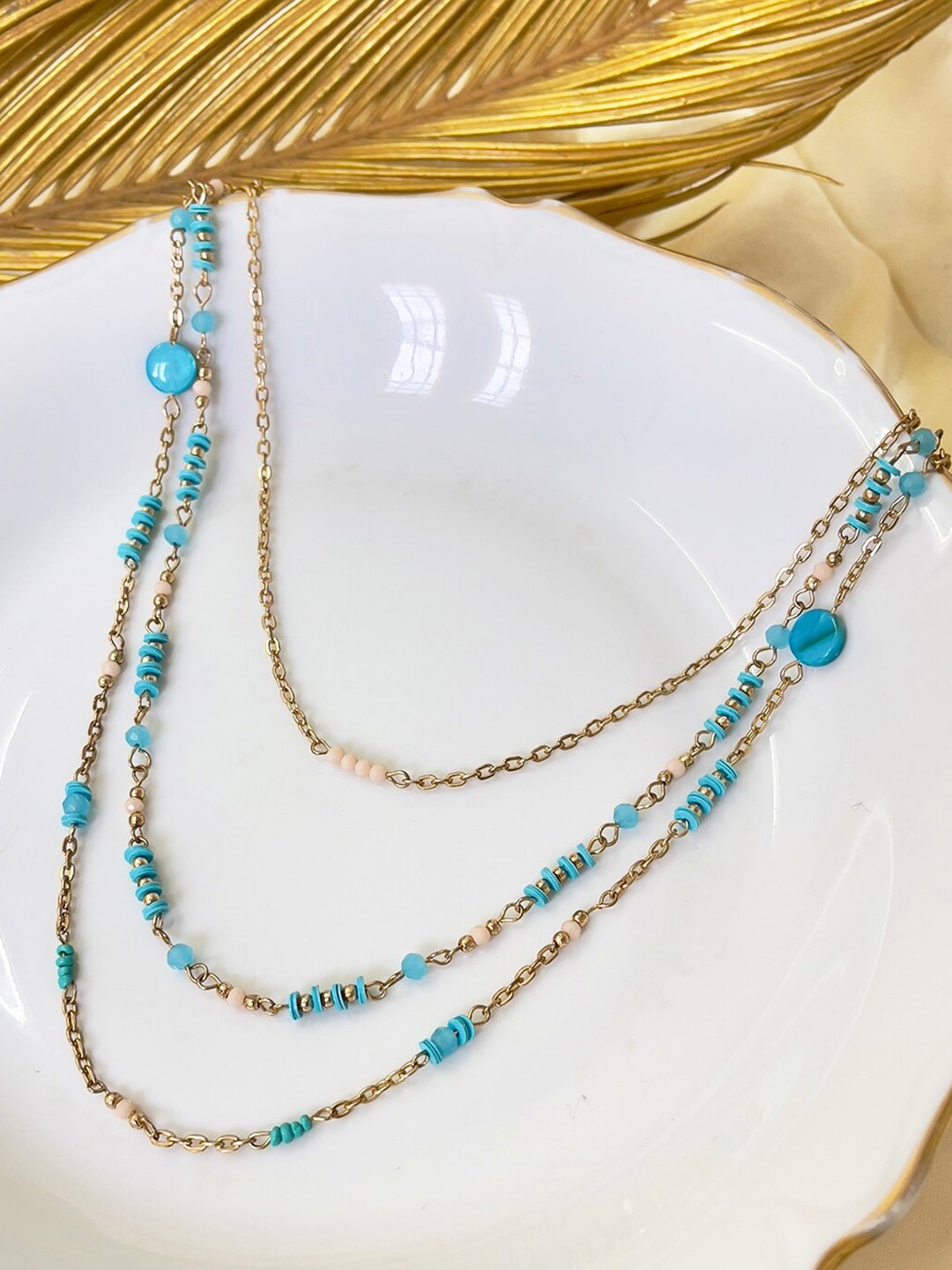 

Ayesha Gold-Plated Triple Layered Necklace, Blue