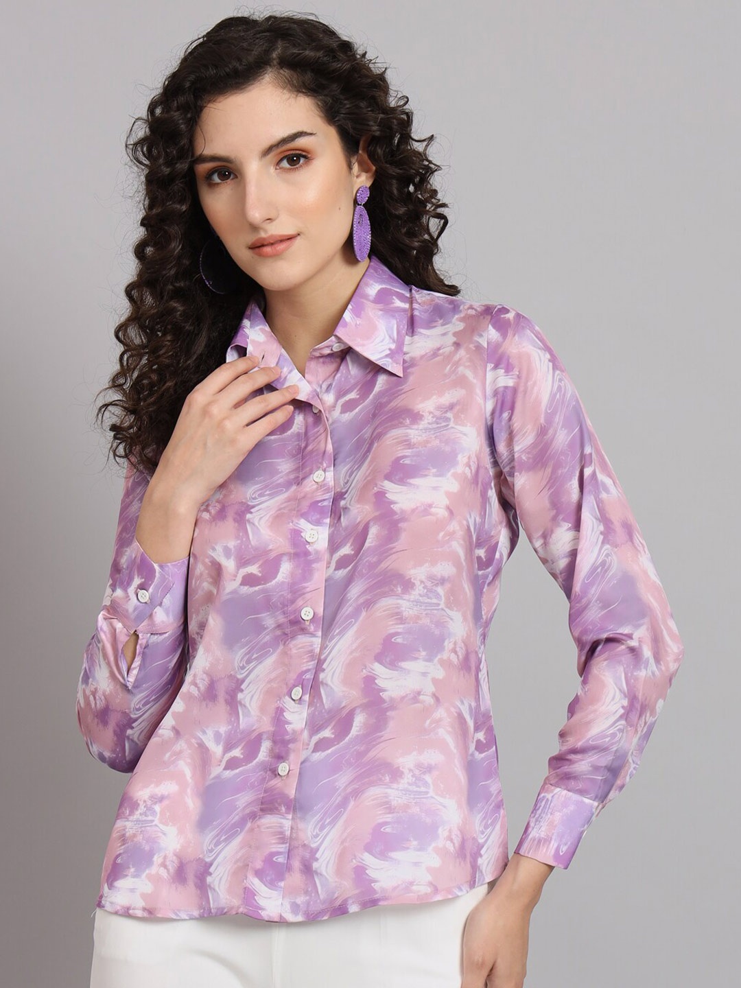 PowerSutra Comfort Abstract Printed Casual Shirt, Purple