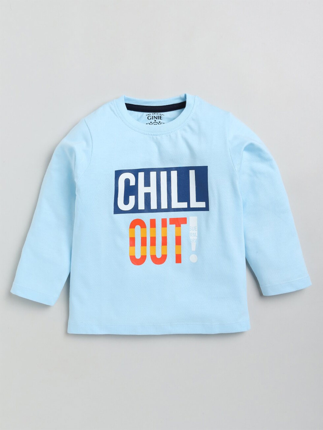 Ginie Boys Typography Printed Cotton T-Shirt, Blue
