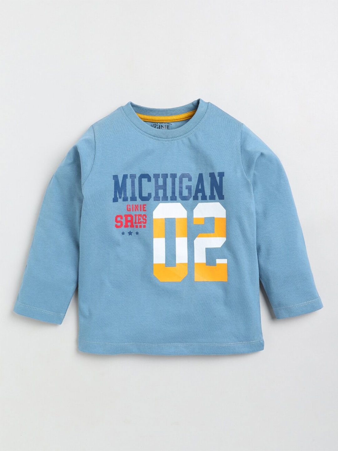 

Ginie Boys Typography Printed Round Neck Drop-Shoulder Cotton Regular T-shirt, Grey