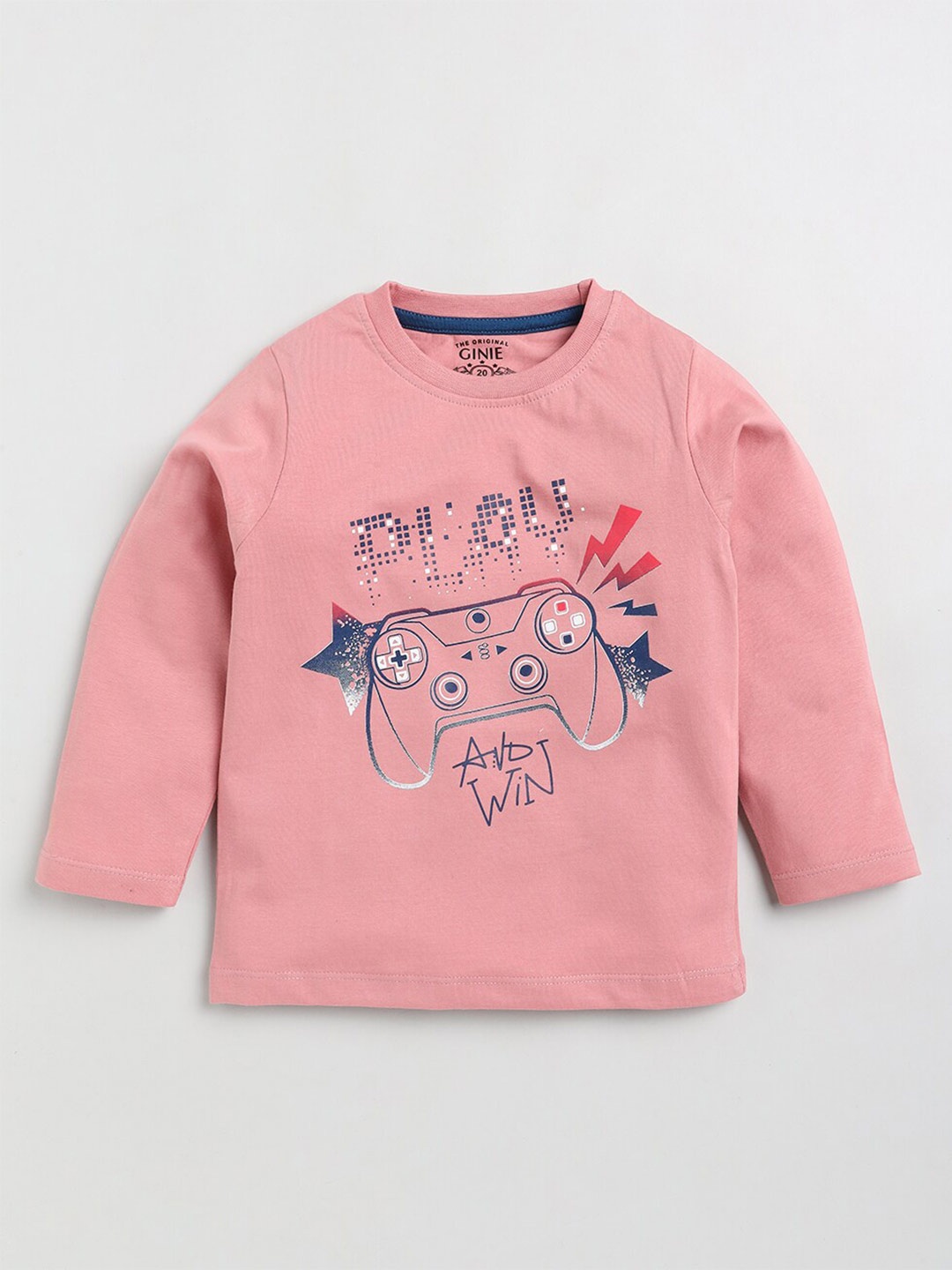 

Ginie Boys Typography Printed Round Neck Drop-Shoulder Cotton Regular T-shirt, Pink