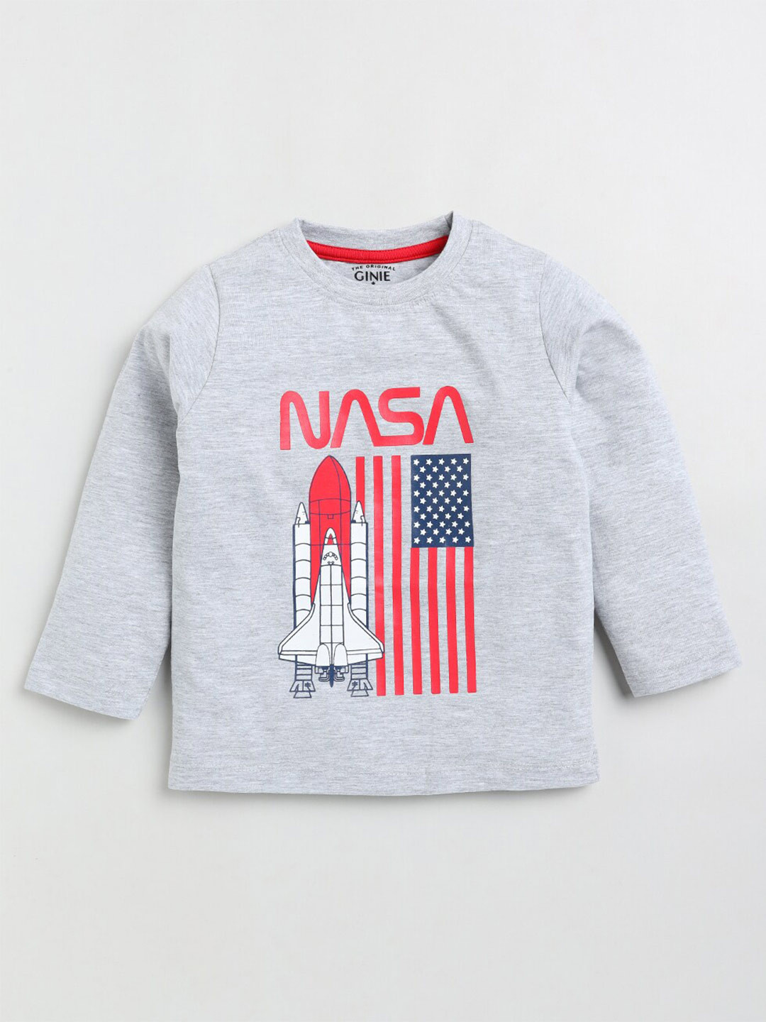 

Ginie Boys Typography Printed Round Neck Drop-Shoulder Cotton Regular T-shirt, Grey