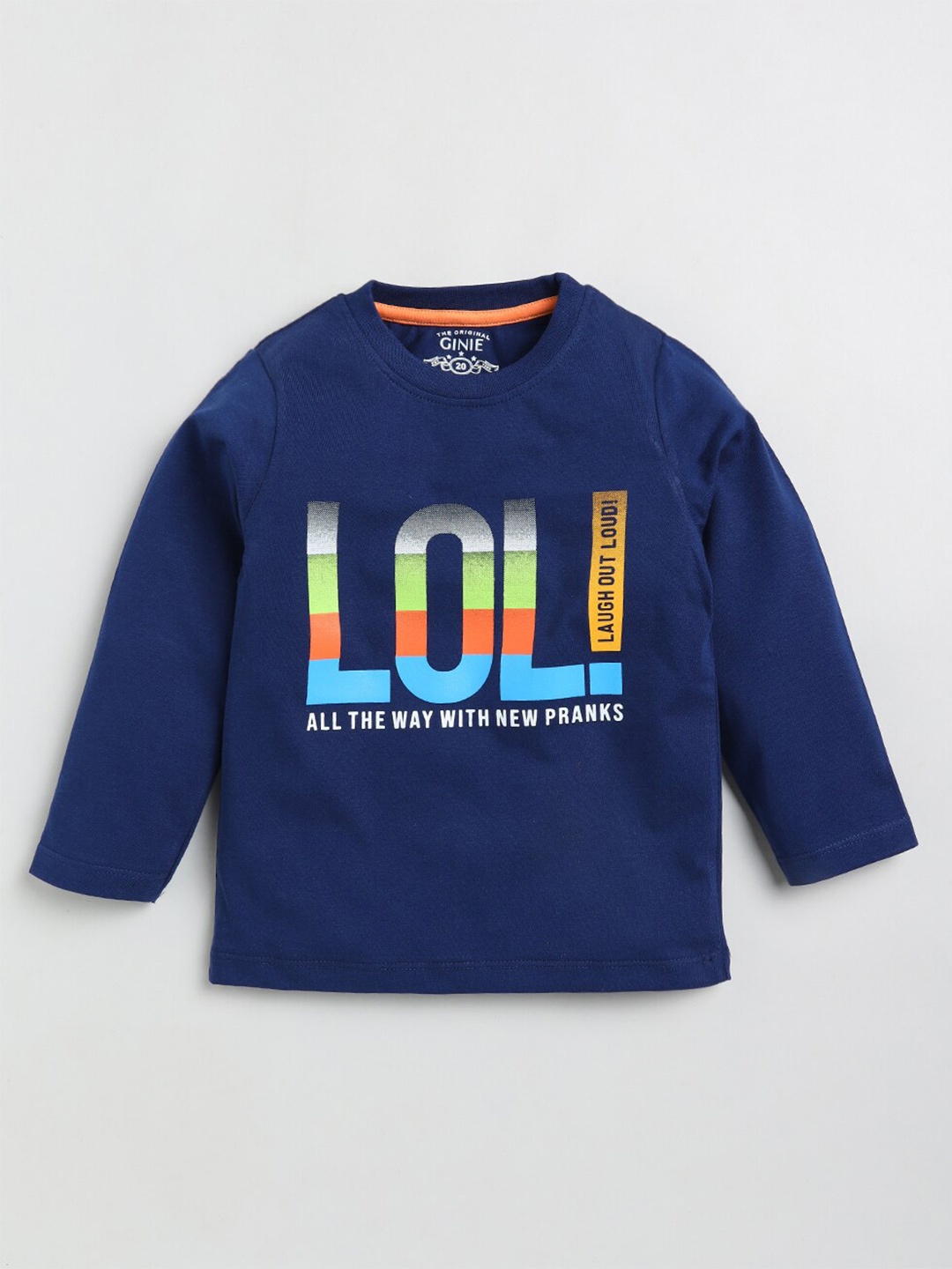 

Ginie Boys Round Neck Drop-Shoulder Cotton Oversized T-shirt, Navy blue