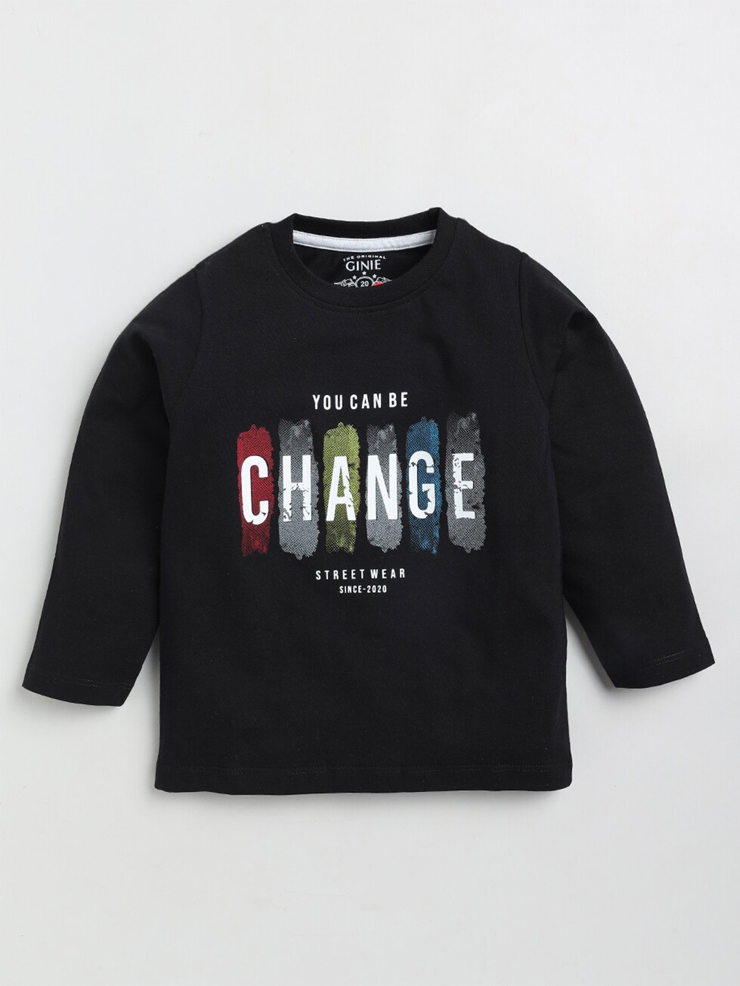 

Ginie Boys Typography Printed Cotton T-shirt, Black
