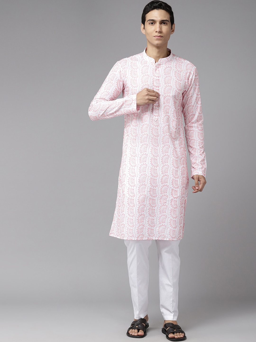 

See Designs Ethnic Motifs Embroidered Mandarin Collar Straight Cotton Kurta, White