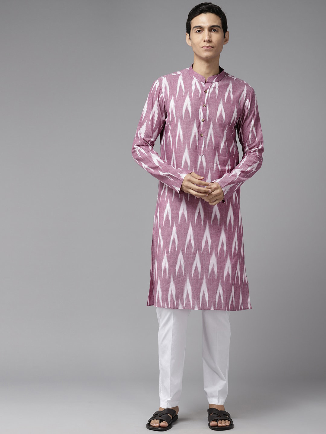 

See Designs Ethnic Motifs Printed Mandarin Collar Straight Cotton Kurta, Lavender