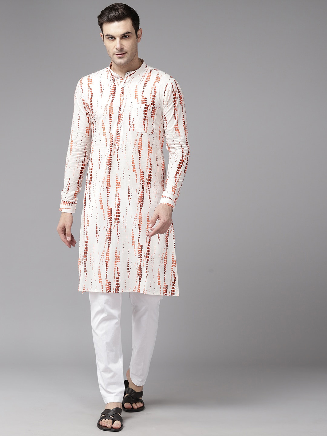 

See Designs Abstract Printed Mandarin Collar Straight Cotton Kurta, White