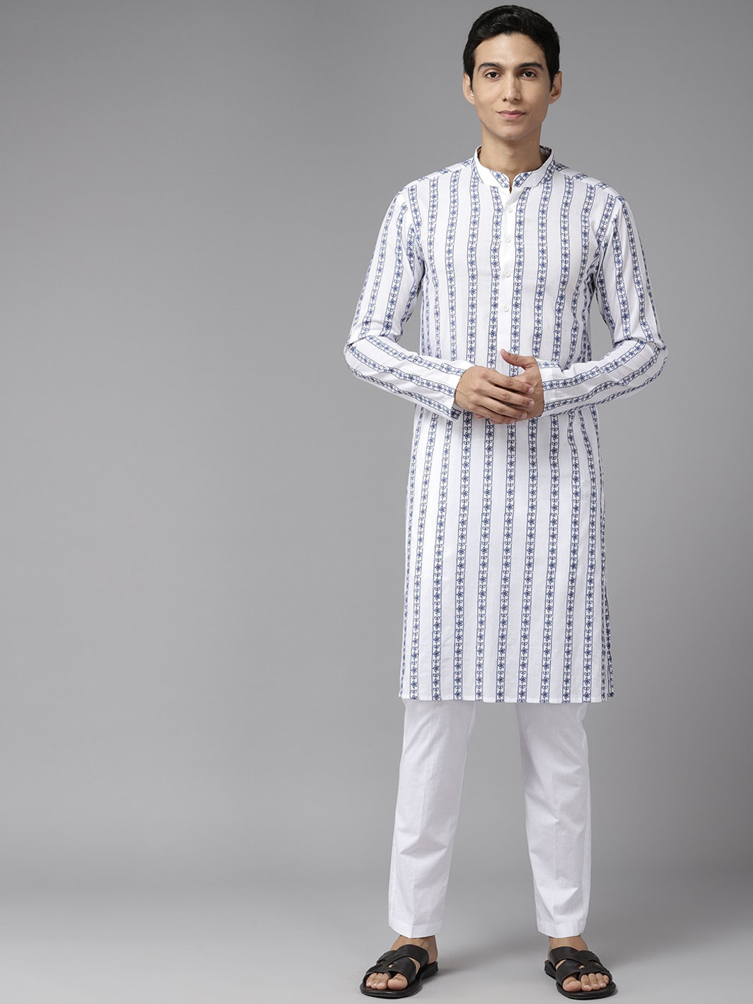 

See Designs Floral Embroidered Thread Work Pure Cotton Straight Kurta, White
