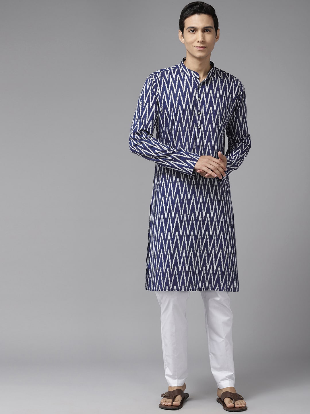 

See Designs Geometric Printed Pure Cotton Straight Kurta, Navy blue