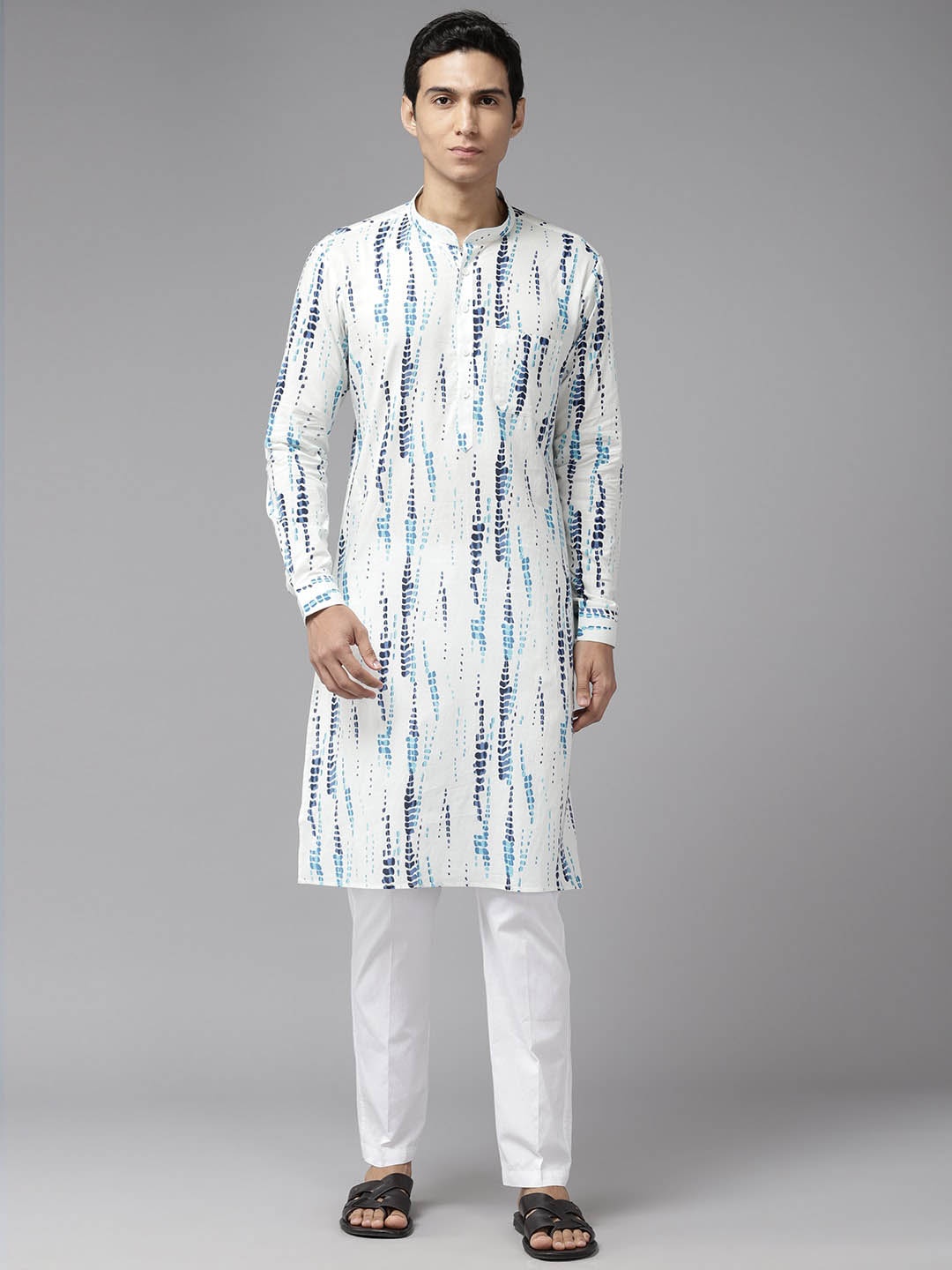 

See Designs Abstract Printed Mandarin Collar Pure Cotton Straight Kurta, White