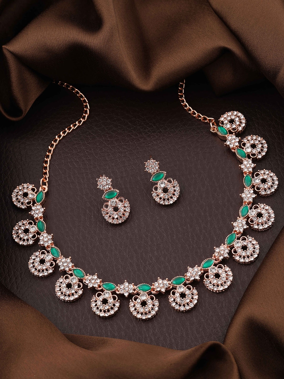 

Brado Jewellery Rose Gold-Plated AD-Studded Necklace & Earrings Set