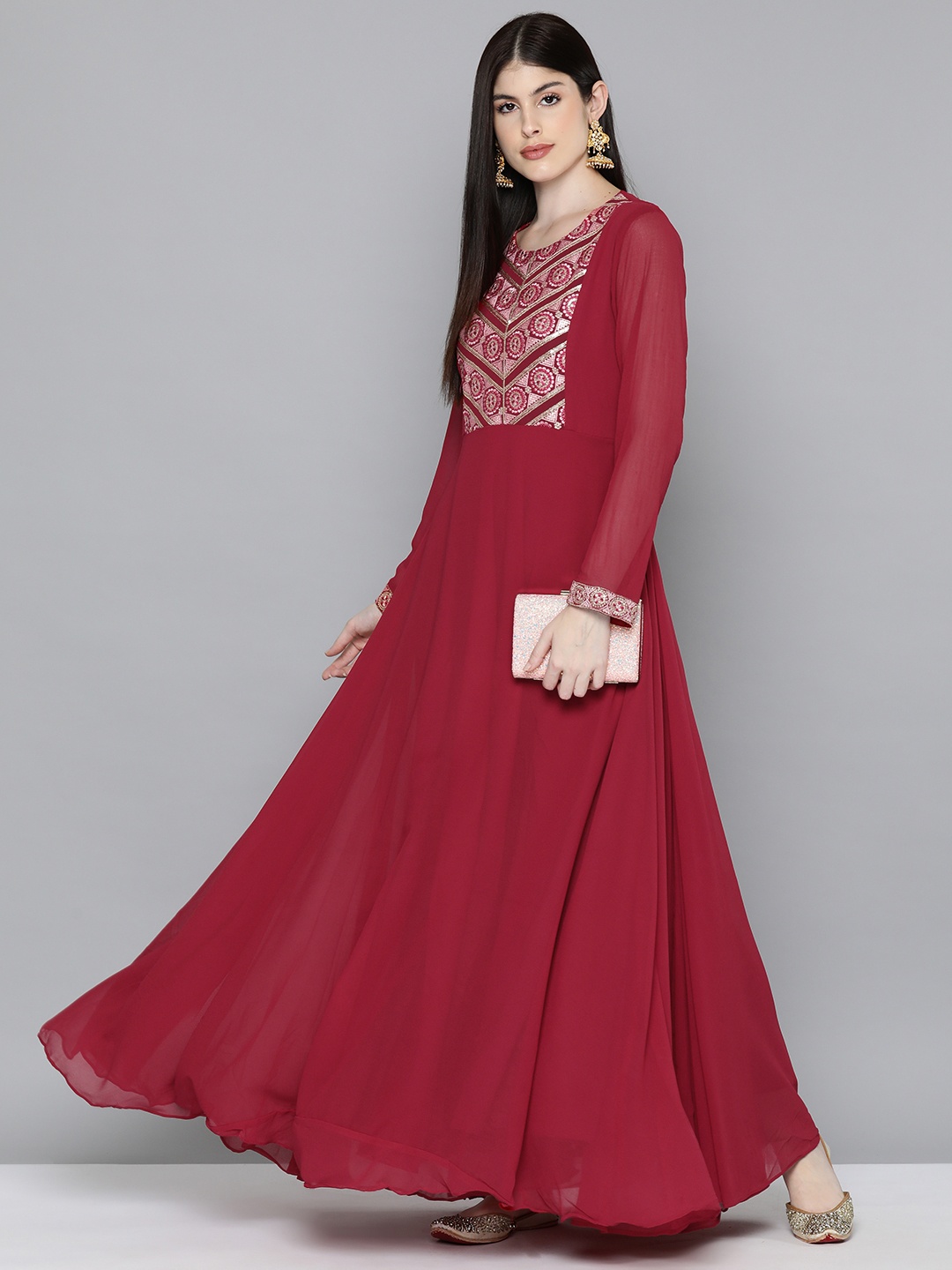 

Kvsfab Embroidered Georgette Maxi Dress, Red