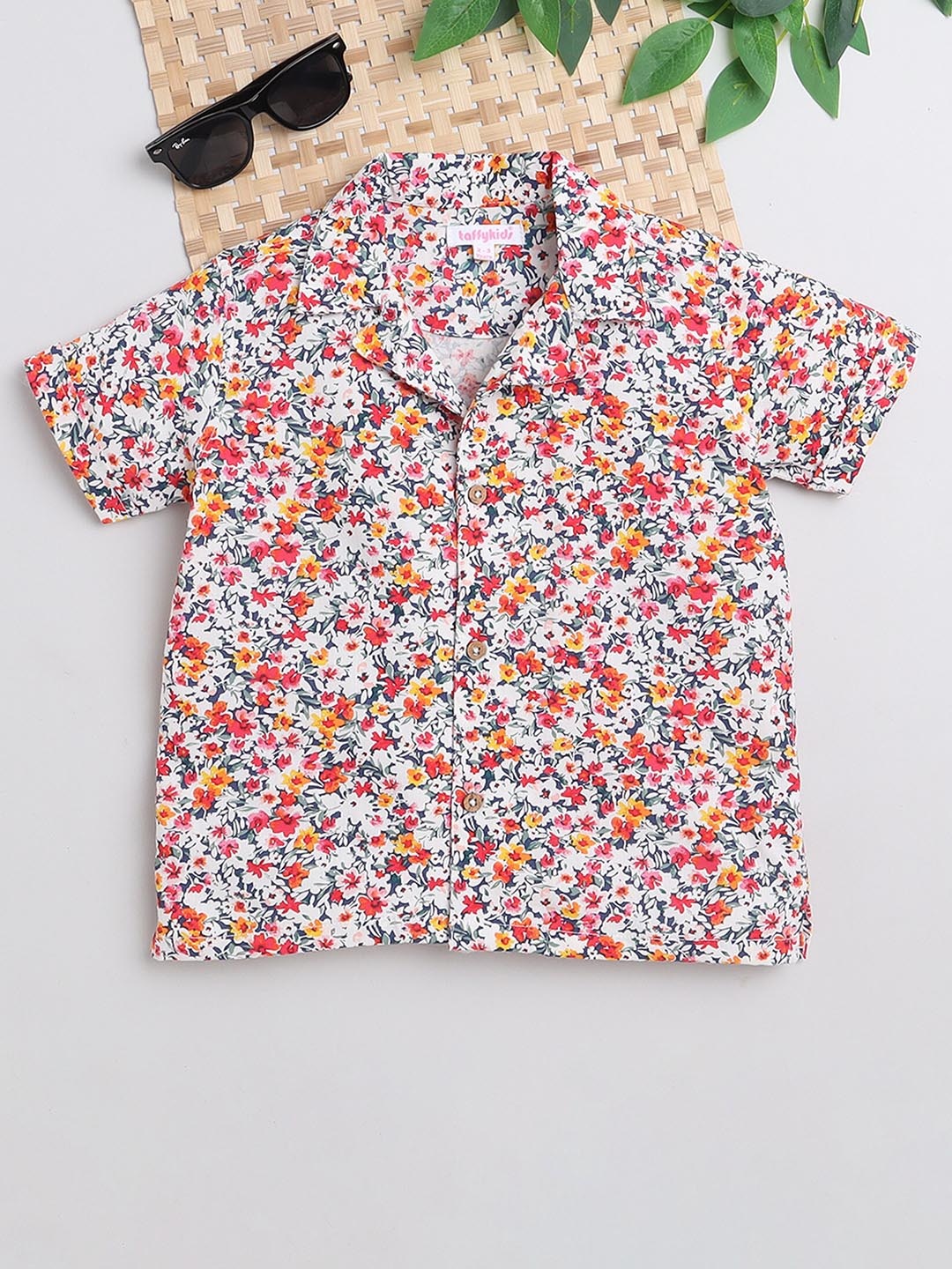 

taffykids Boys Standard Floral Printed Pure Cotton Casual Shirt, Off white