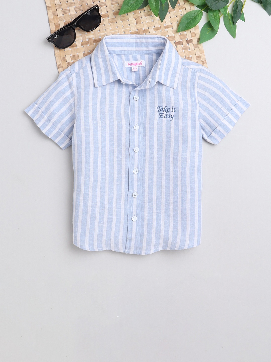 

taffykids Boys Standard Opaque Striped Pure Cotton Casual Shirt, White