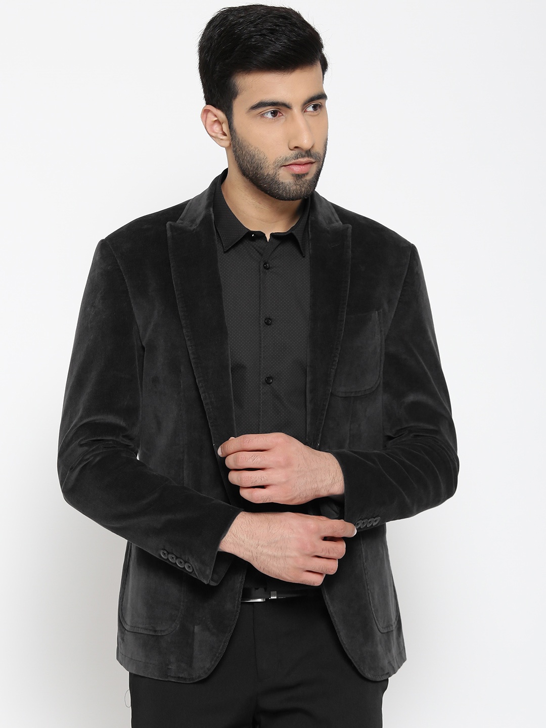 Blackberrys Charcoal Grey Slim Fit Corduroy Casual Blazer
