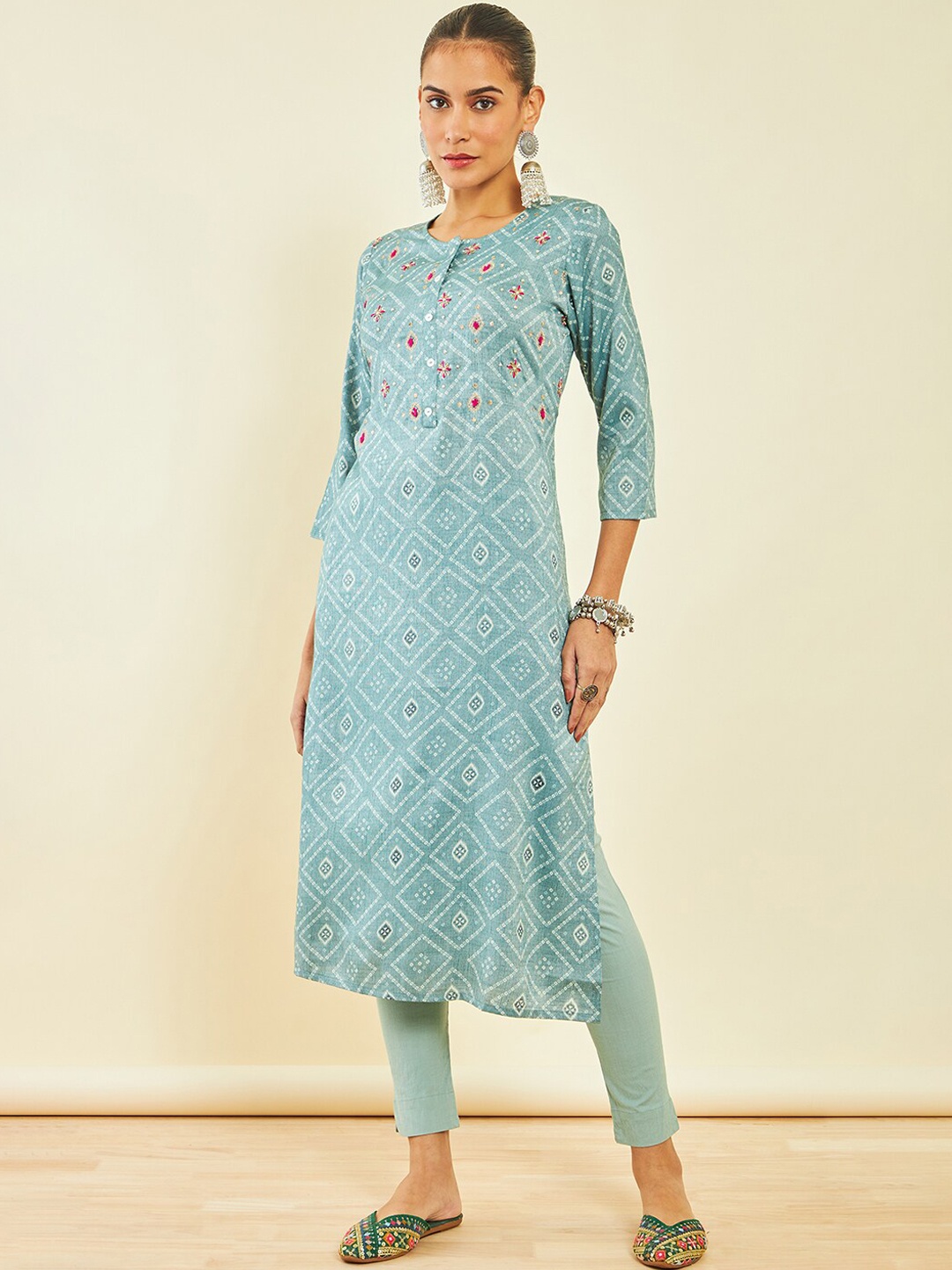 

Soch Bandhani Printed Sequinned Kurta, Grey