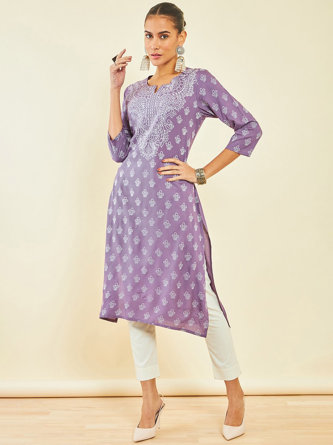 

Soch Purple Ethnic Motifs Printed Round Neck Regular Kurta