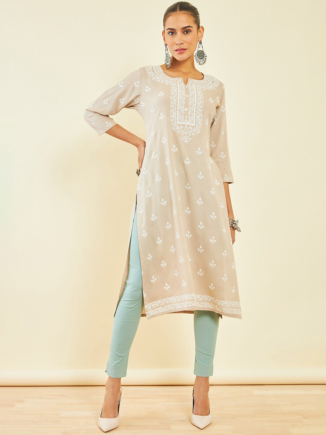 

Soch Ethnic Motifs Printed Straight Kurta, Beige