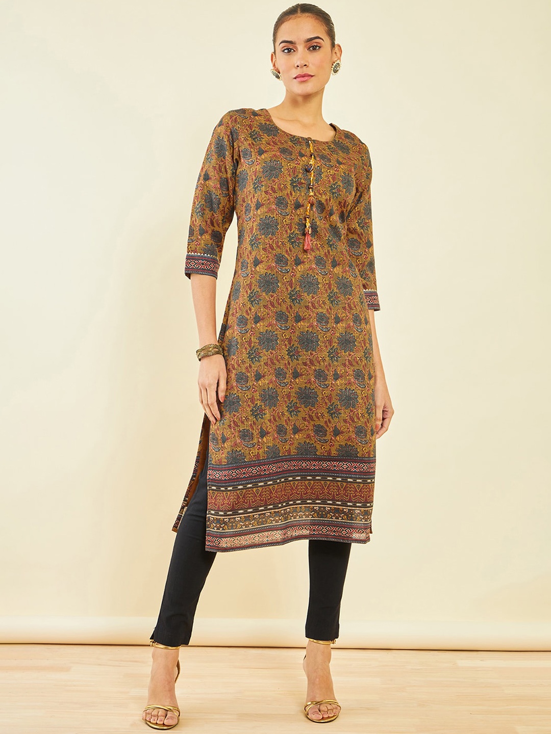 

Soch Ethnic Motifs Printed Straight Kurta, Mustard