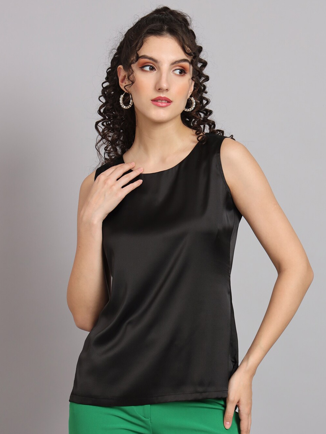 

PowerSutra Sleeveless Satin Top, Black