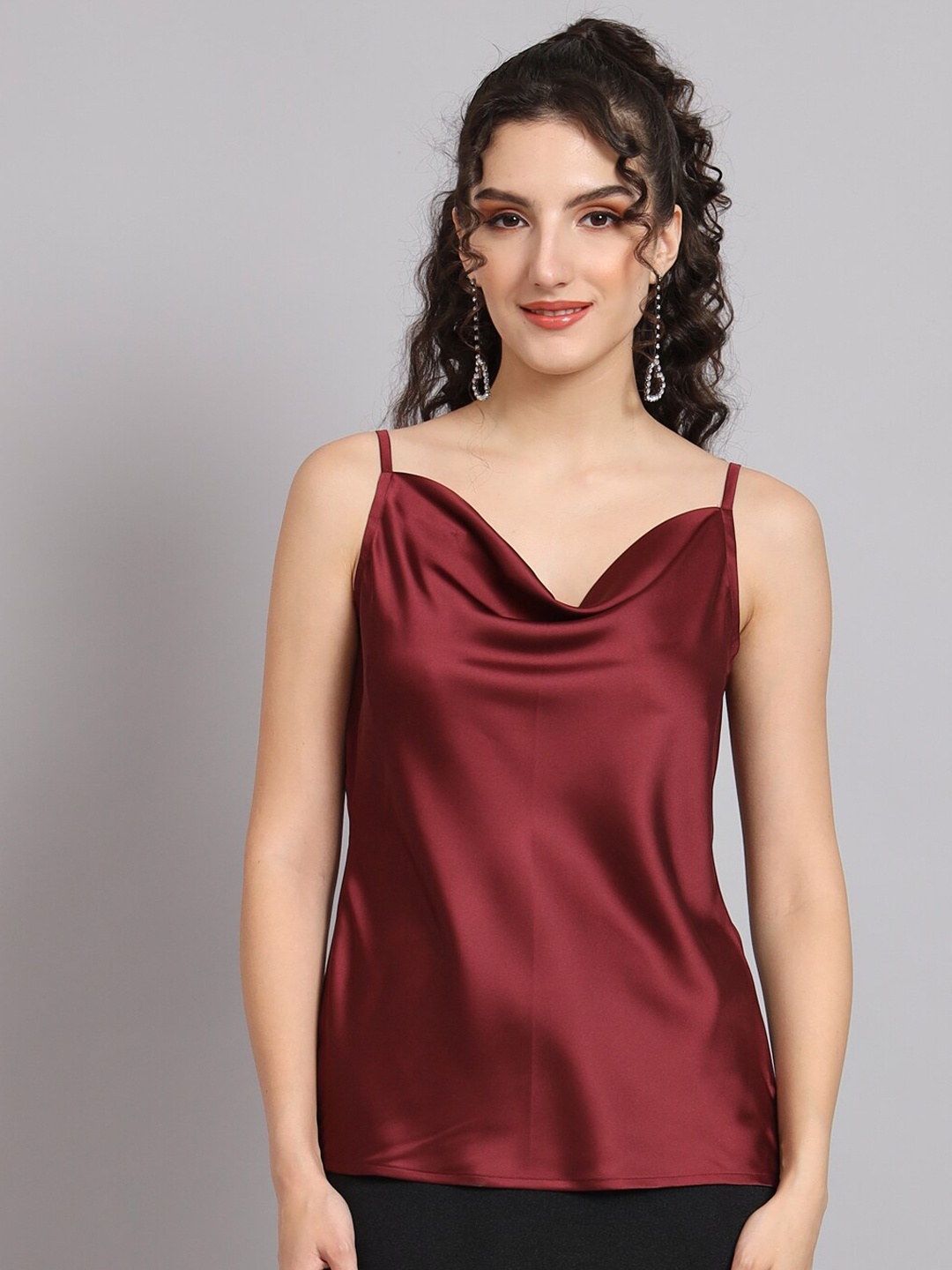 

PowerSutra Shoulder Strap Cowl Neck Satin Top, Maroon