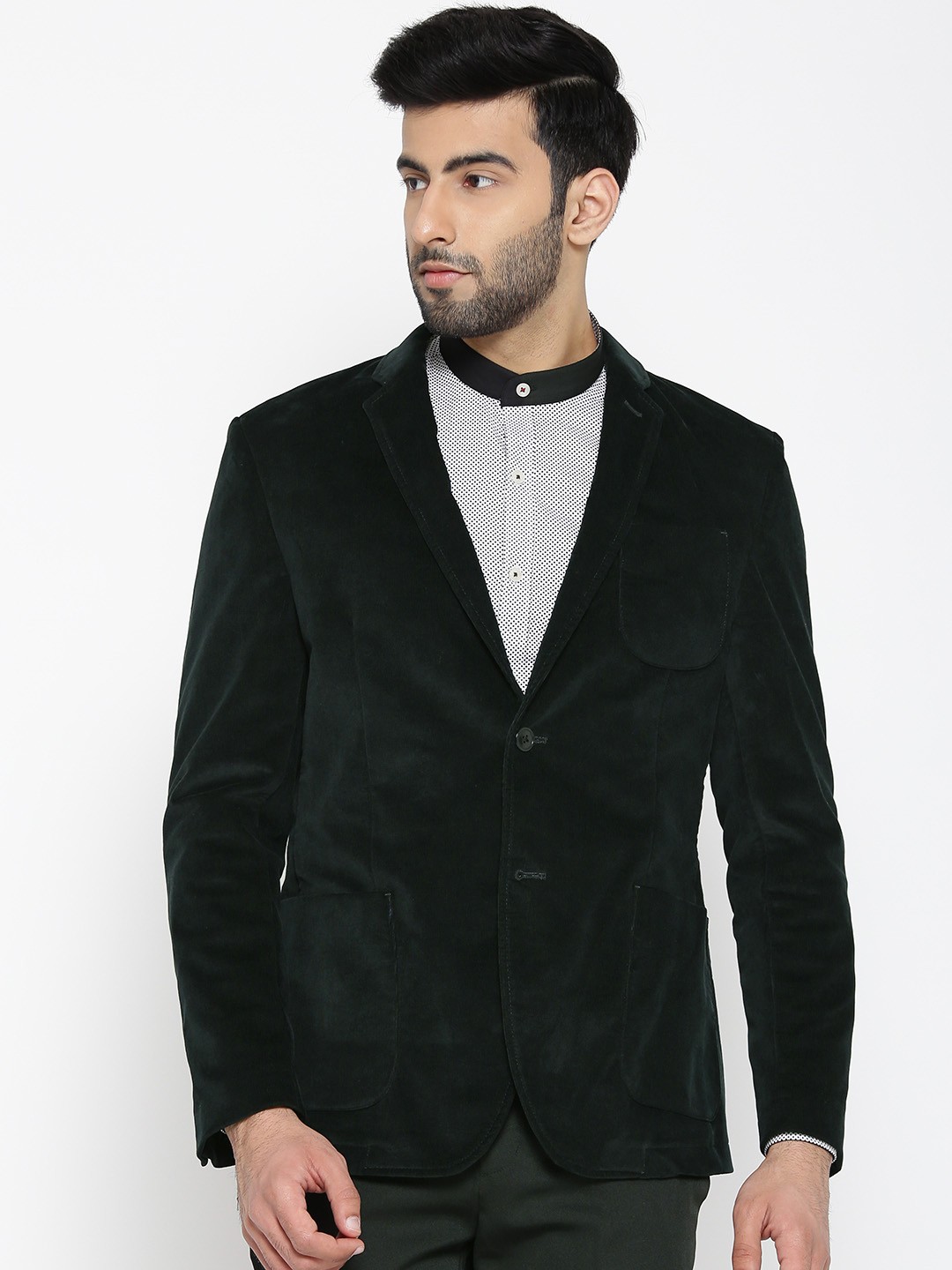 

Blackberrys Teal Green Corduroy Slim Fit Single-Breasted Casual Blazer