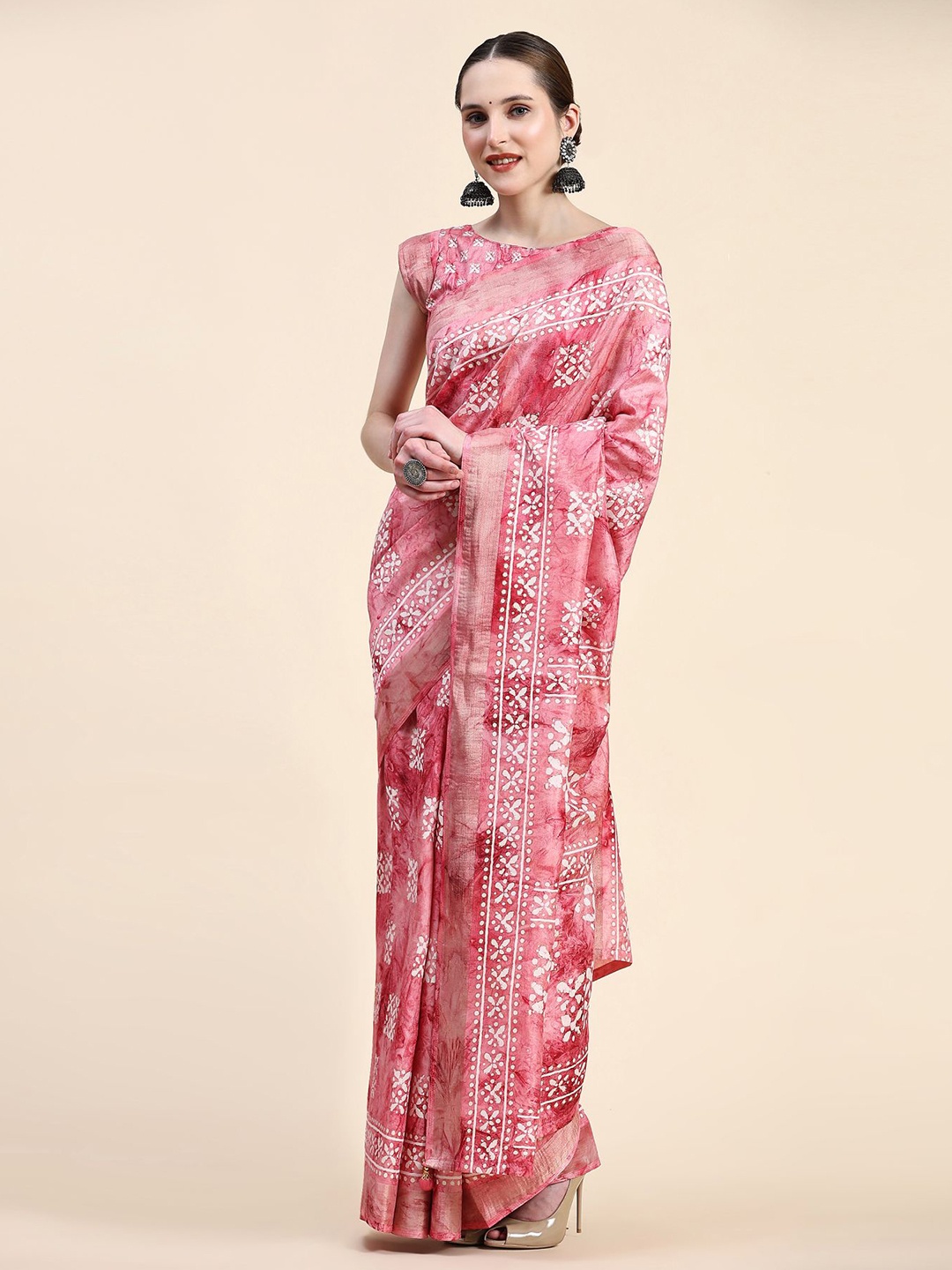 

Phenav Floral Zari Silk Blend Saree, Pink